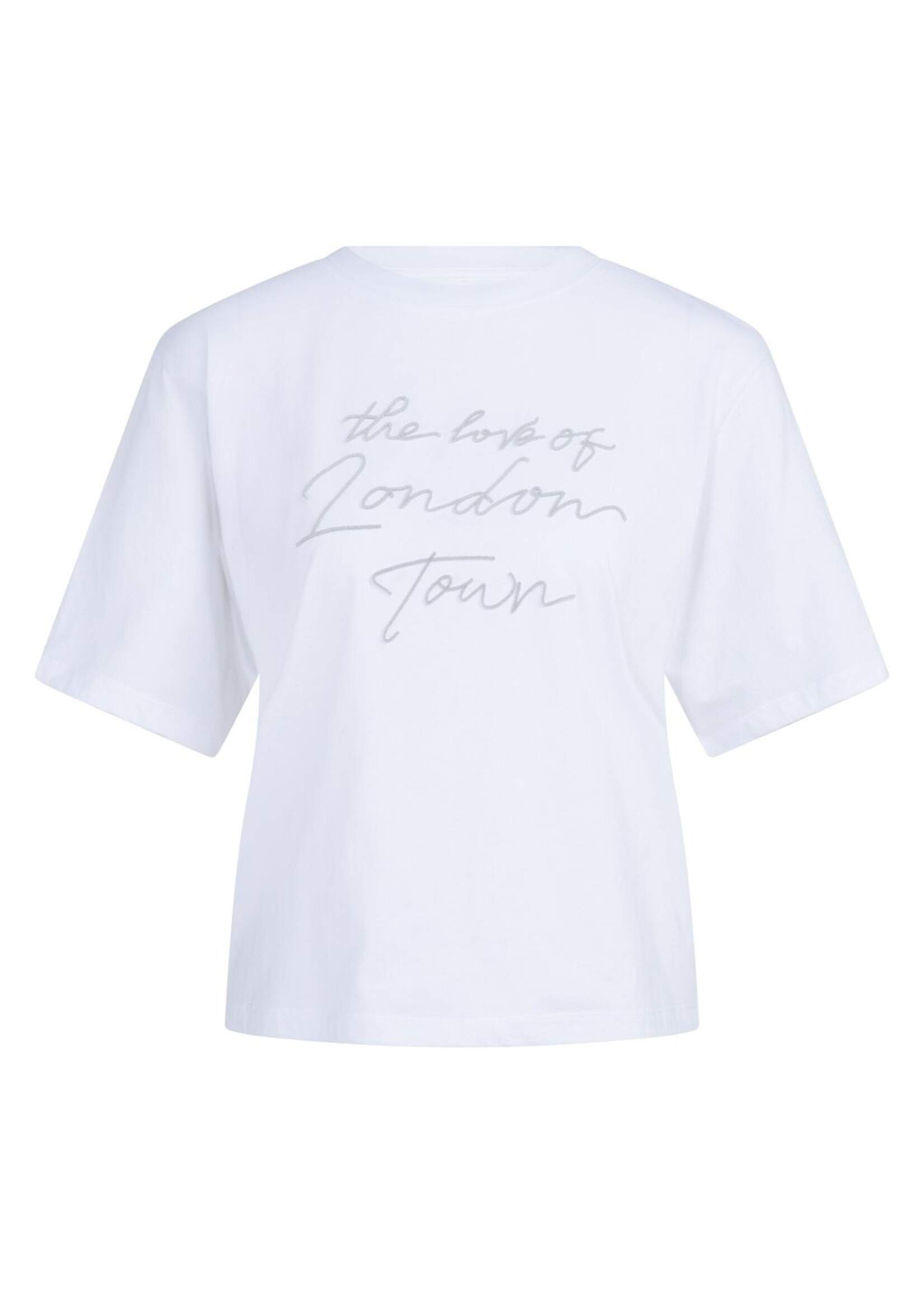 Yaya Yaya, T-shirt met zachte flockprint, Blue grey dessin, Size: