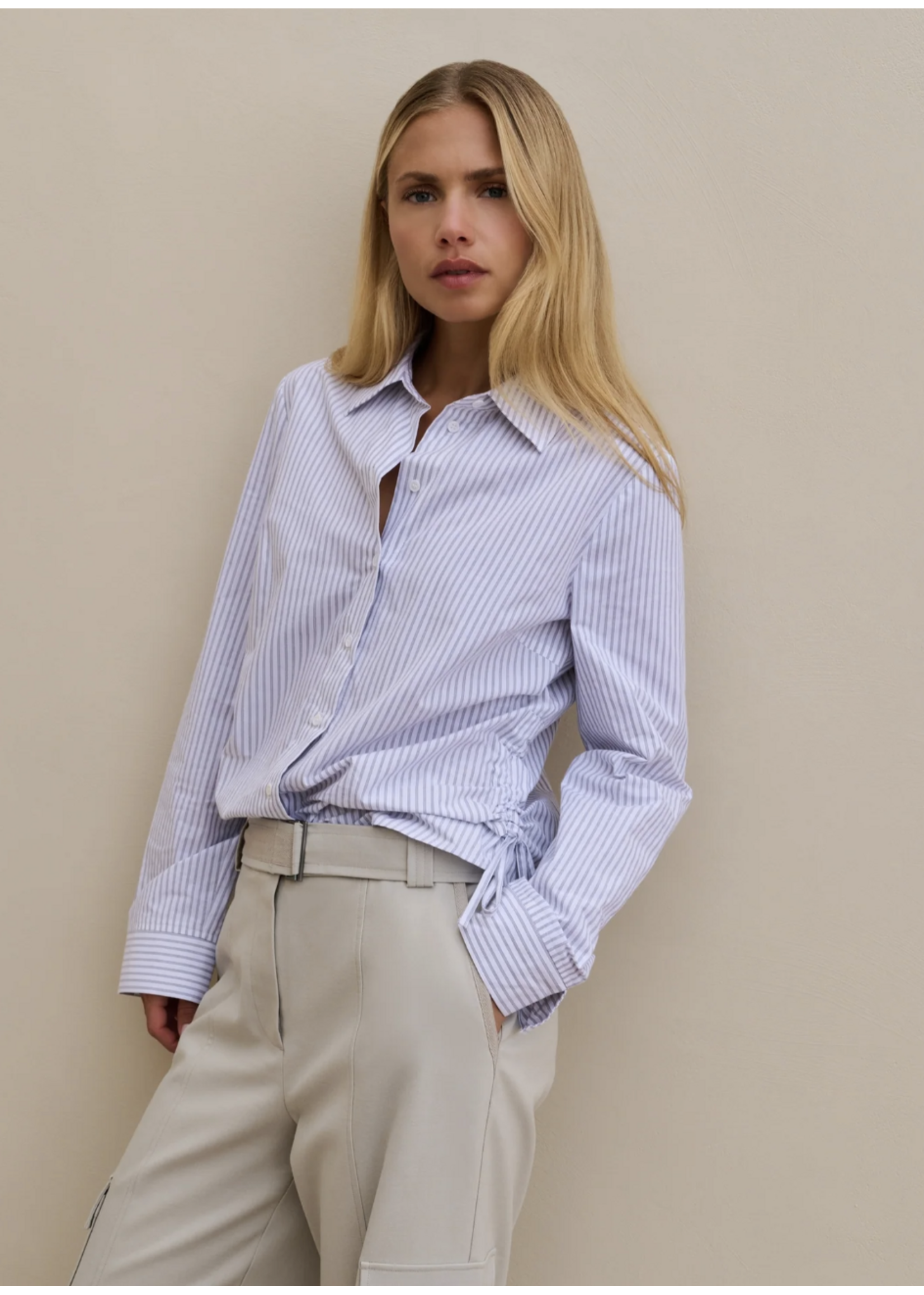 Yaya Yaya, Getailleerde blouse met koordjes aan de zijkant, Iron grey dessin, Size: