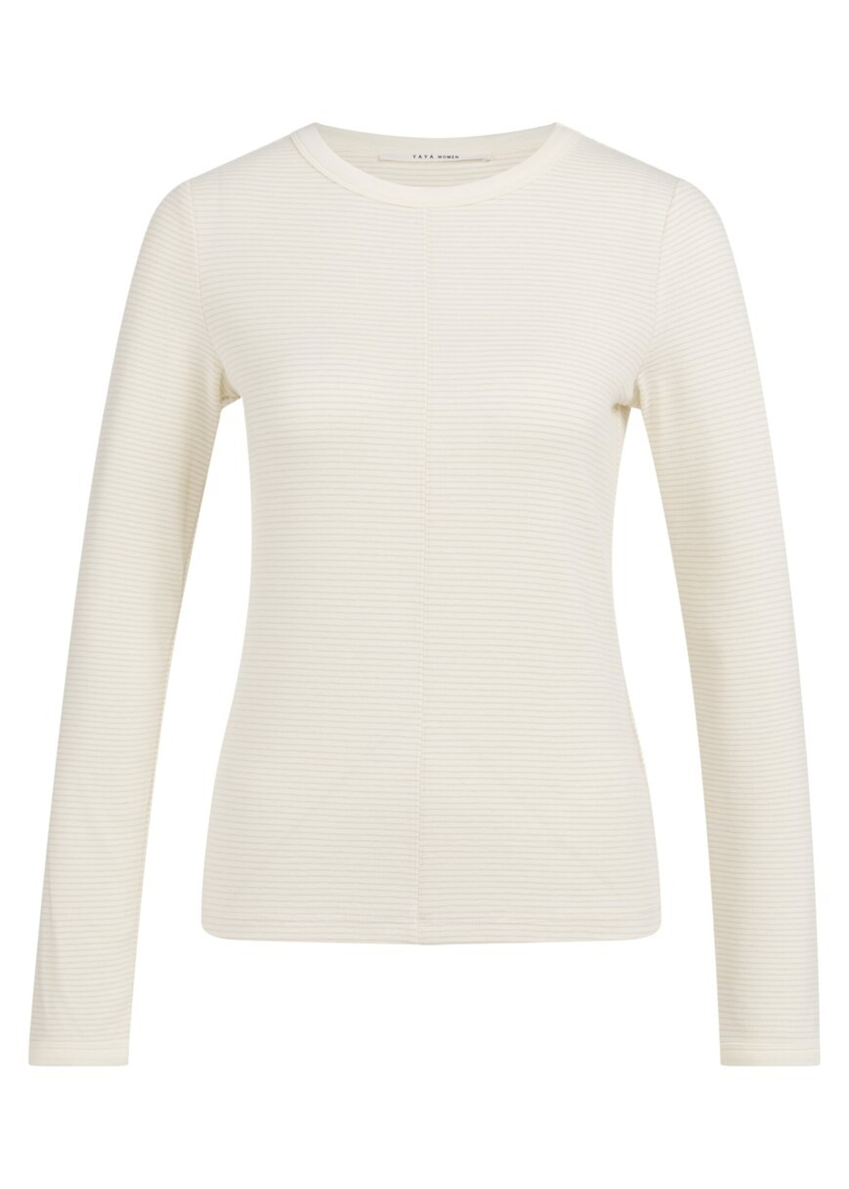 Yaya Yaya, Gestreepte top met lange mouwen en ronde hals, kit beige melange, Size: