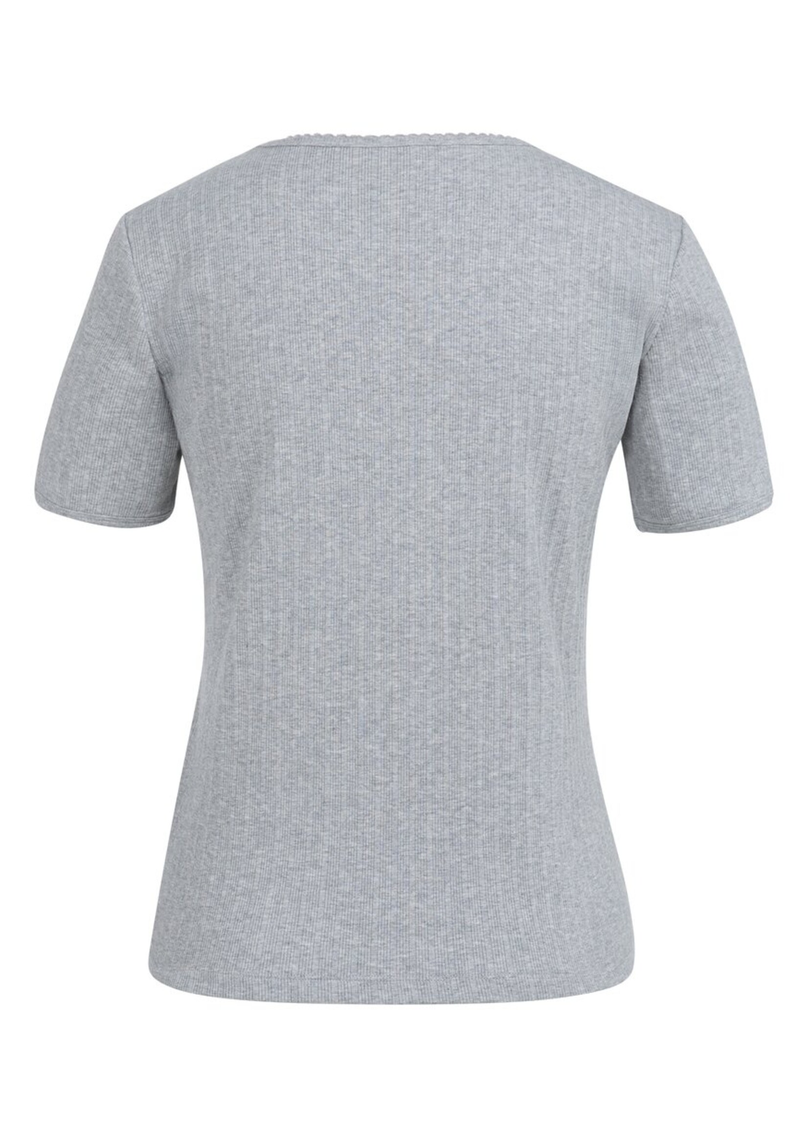 Yaya Yaya, Geribd T-shirt met subtiel halsdetail, Medium grey melange, Size: