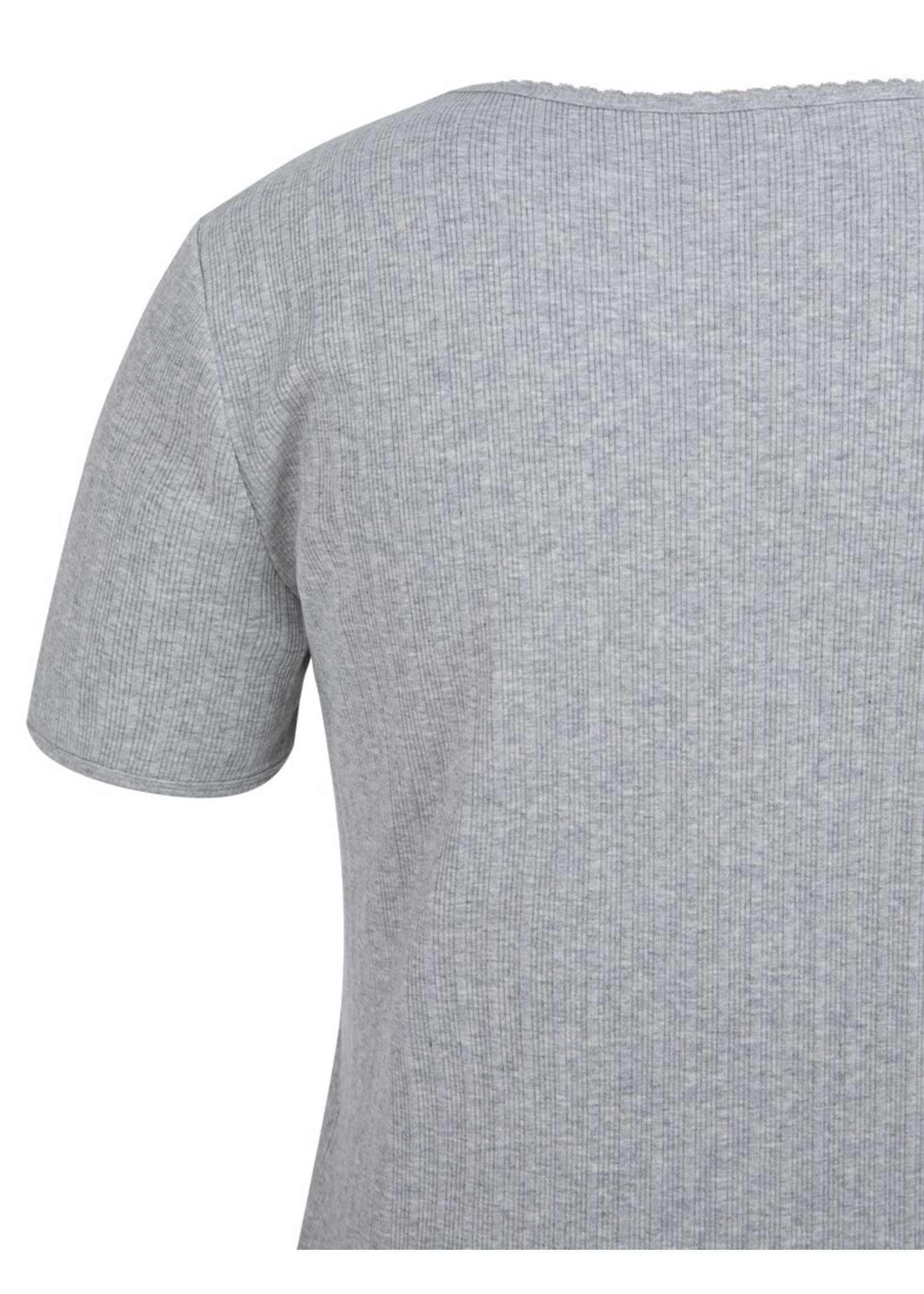 Yaya Yaya, Geribd T-shirt met subtiel halsdetail, Medium grey melange, Size: