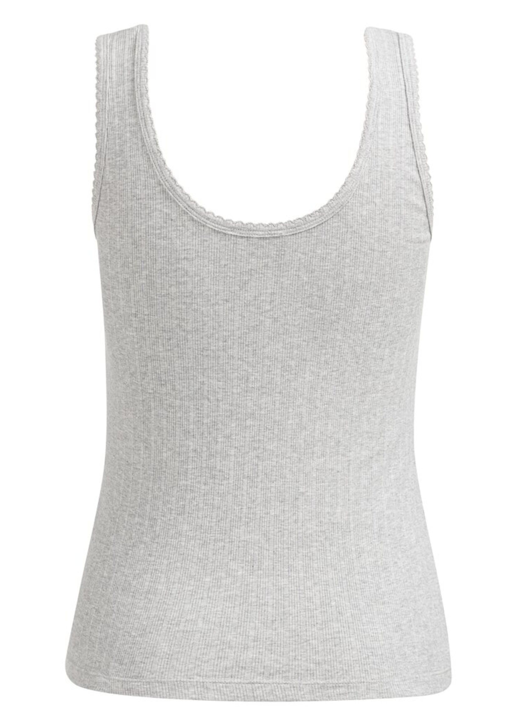 Yaya Yaya, Geribd singlet met sierlijke halsrand, Medium grey melange, Size: