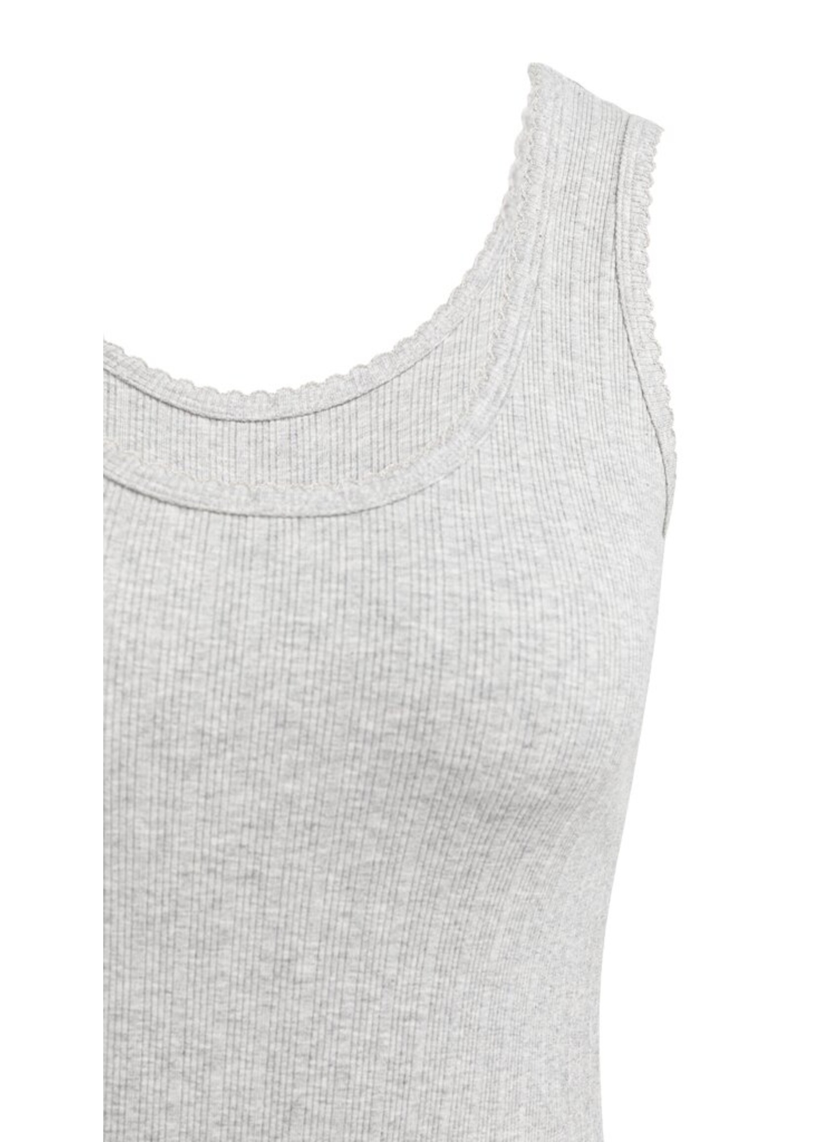 Yaya Yaya, Geribd singlet met sierlijke halsrand, Medium grey melange, Size: