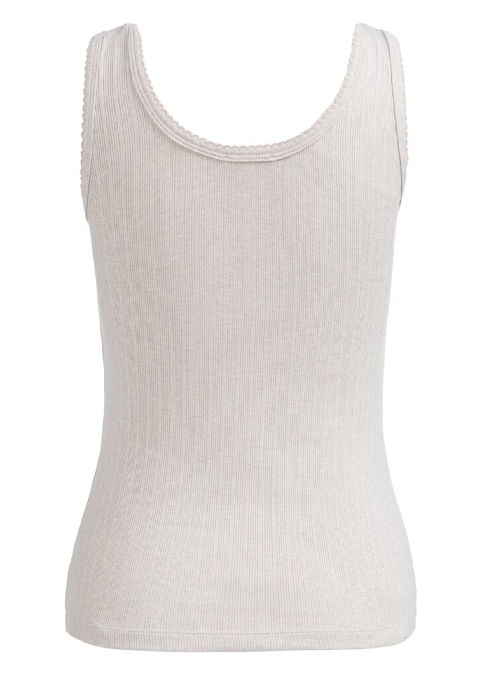 Yaya Yaya, Geribd singlet met sierlijke halsrand, Mist green melange, Size: