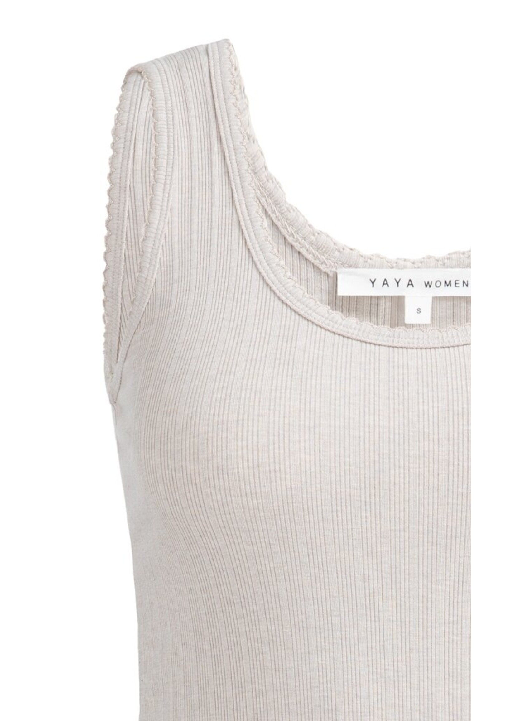 Yaya Yaya, Geribd singlet met sierlijke halsrand, Mist green melange, Size: