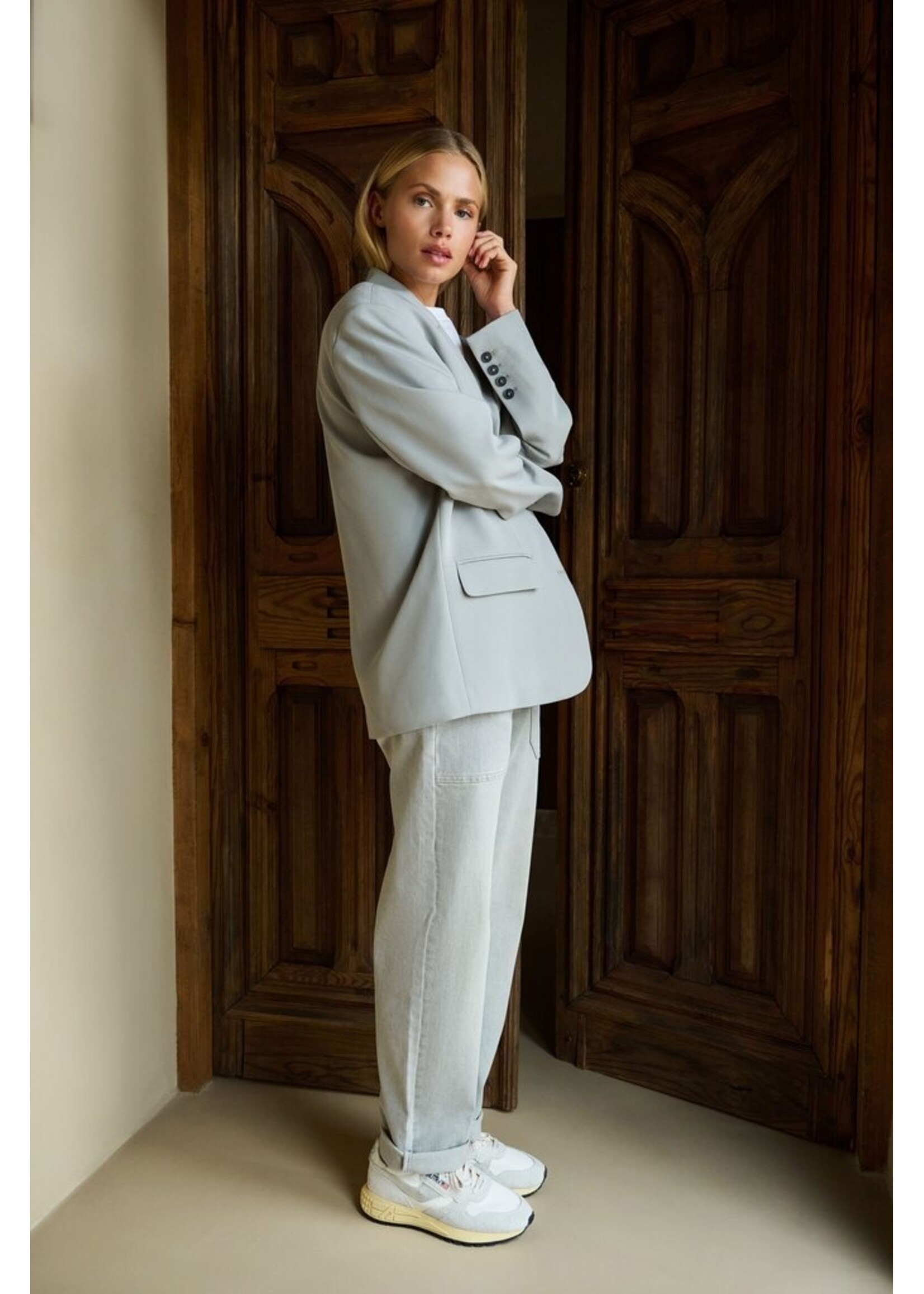 Yaya Yaya, Oversized blazer met chique knoopdetails, Iron grey, Size: