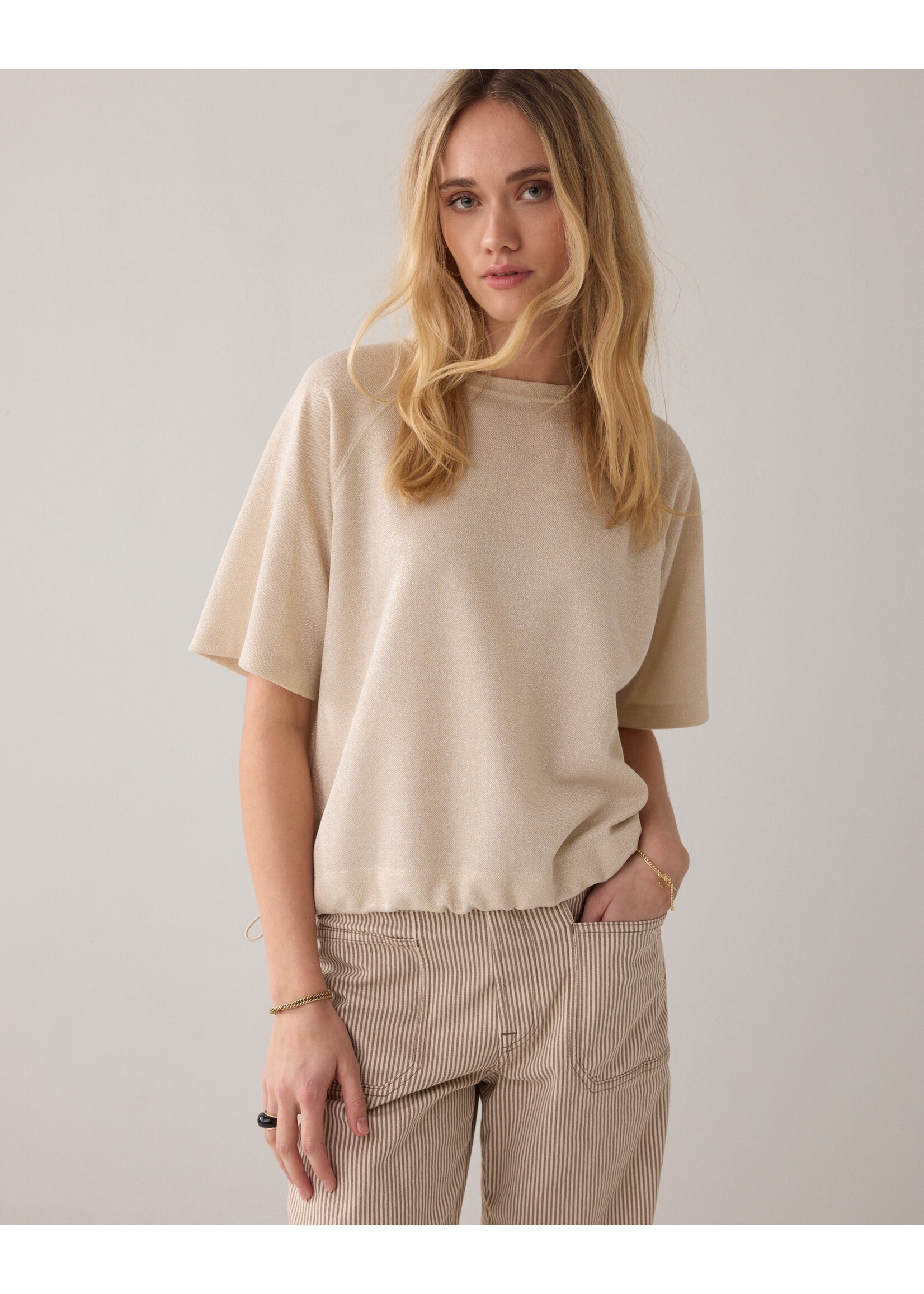 Summum Summum, Top Boxy tee sparkle, Ivory, Size: