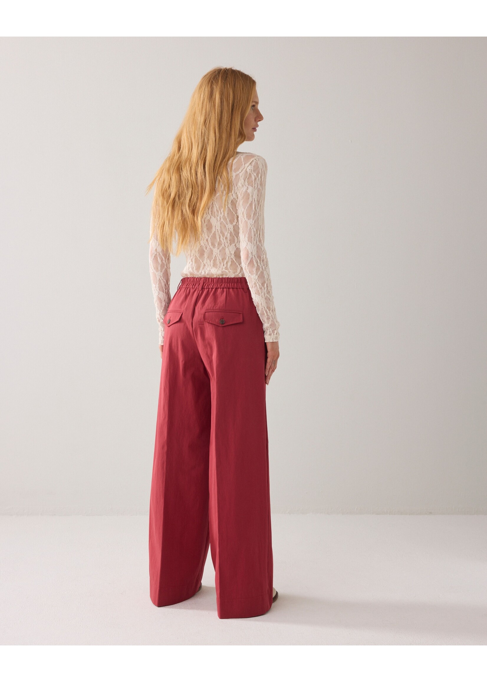 Summum Summum, Trousers wide leg Cotton blend, brick red, Size: