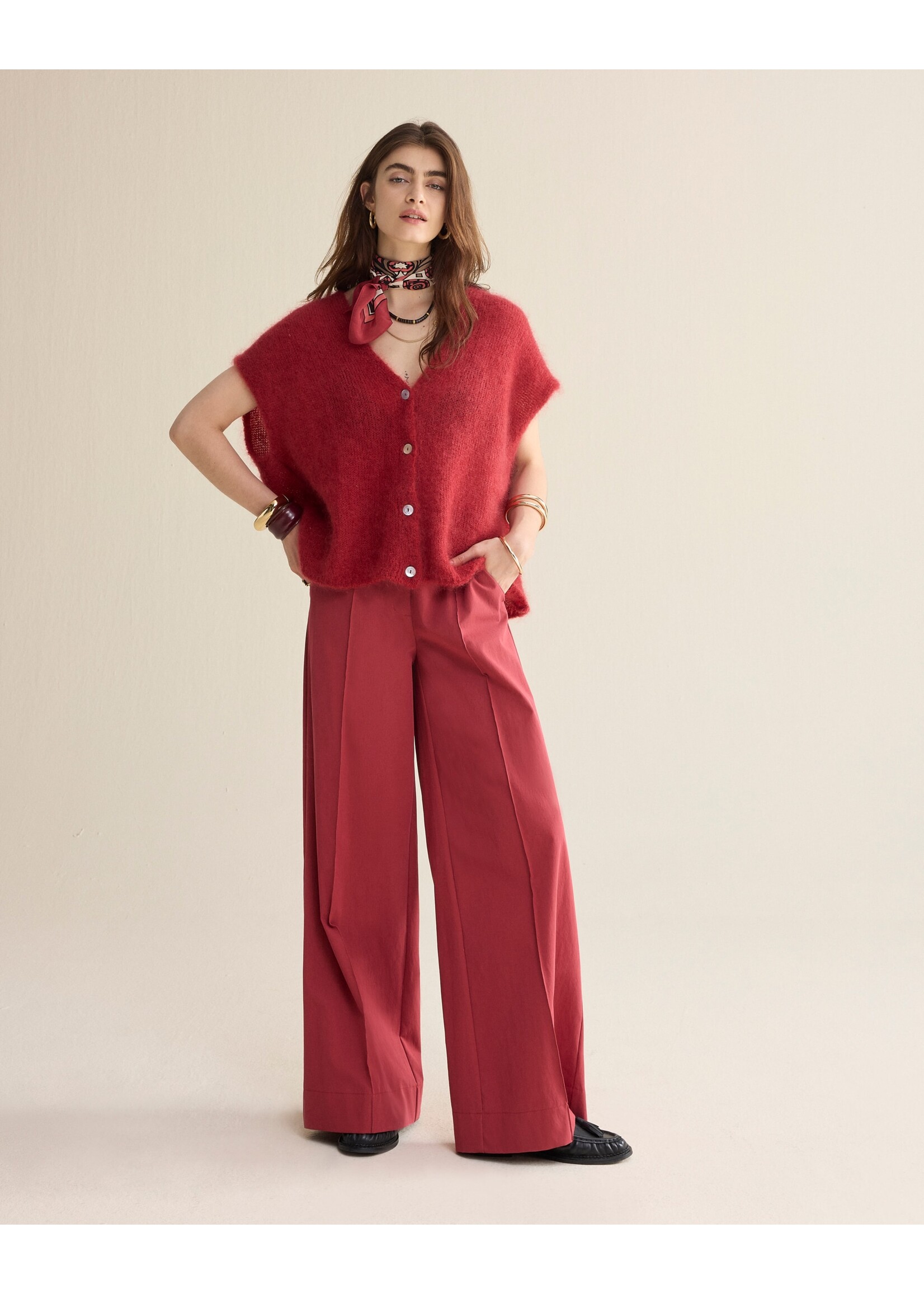 Summum Summum, Trousers wide leg Cotton blend, brick red, Size: