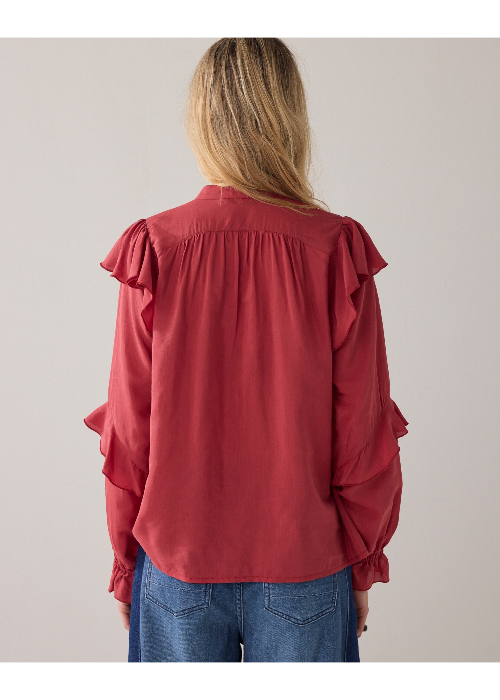 Summum Summum, Top ruffles Viscose cotton, Brick red, Size: