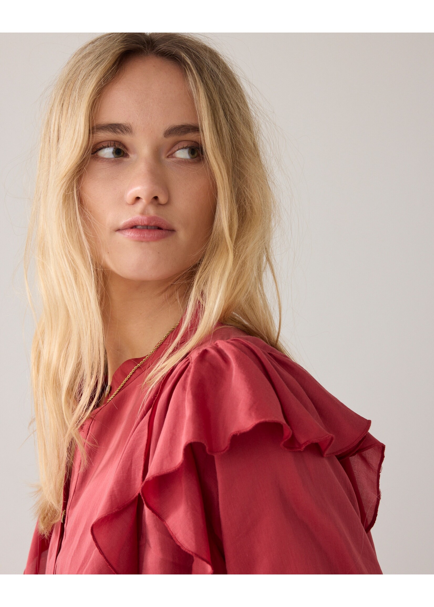 Summum Summum, Top ruffles Viscose cotton, Brick red, Size: