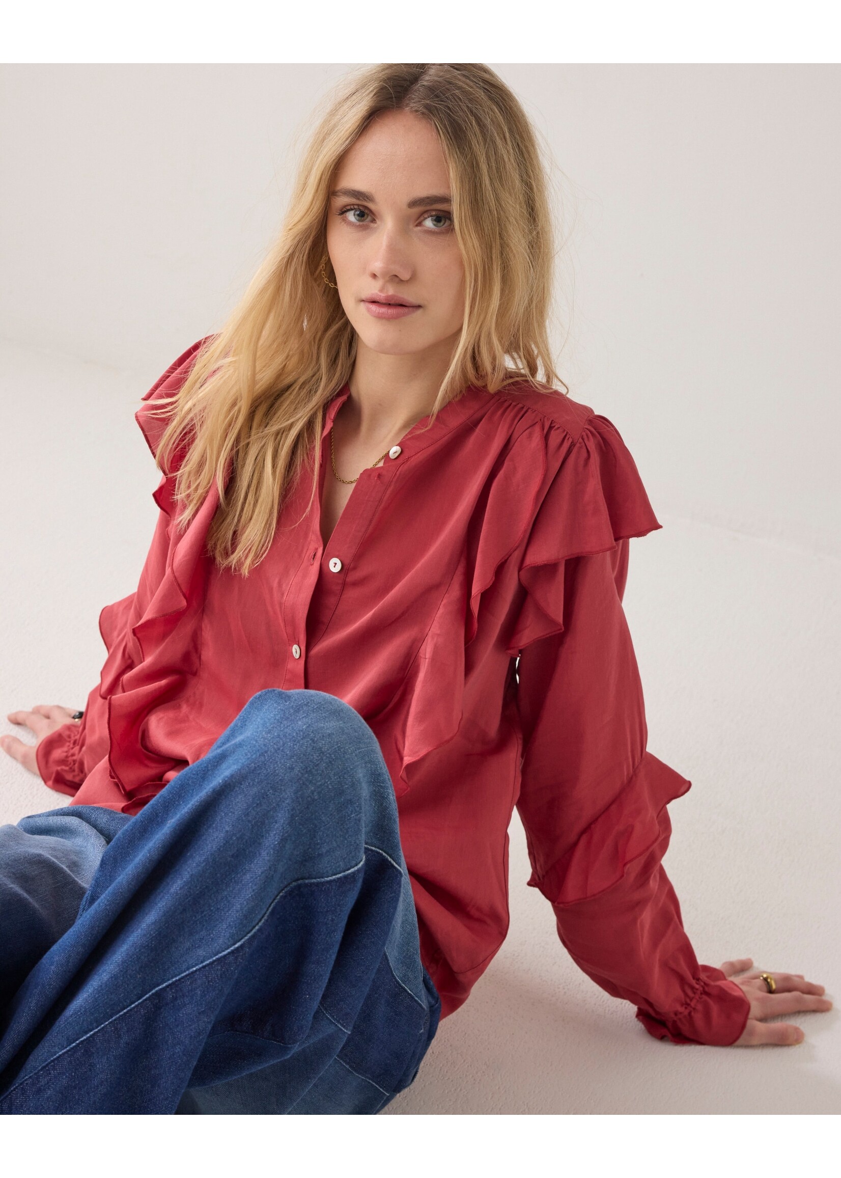 Summum Summum, Top ruffles Viscose cotton, Brick red, Size: