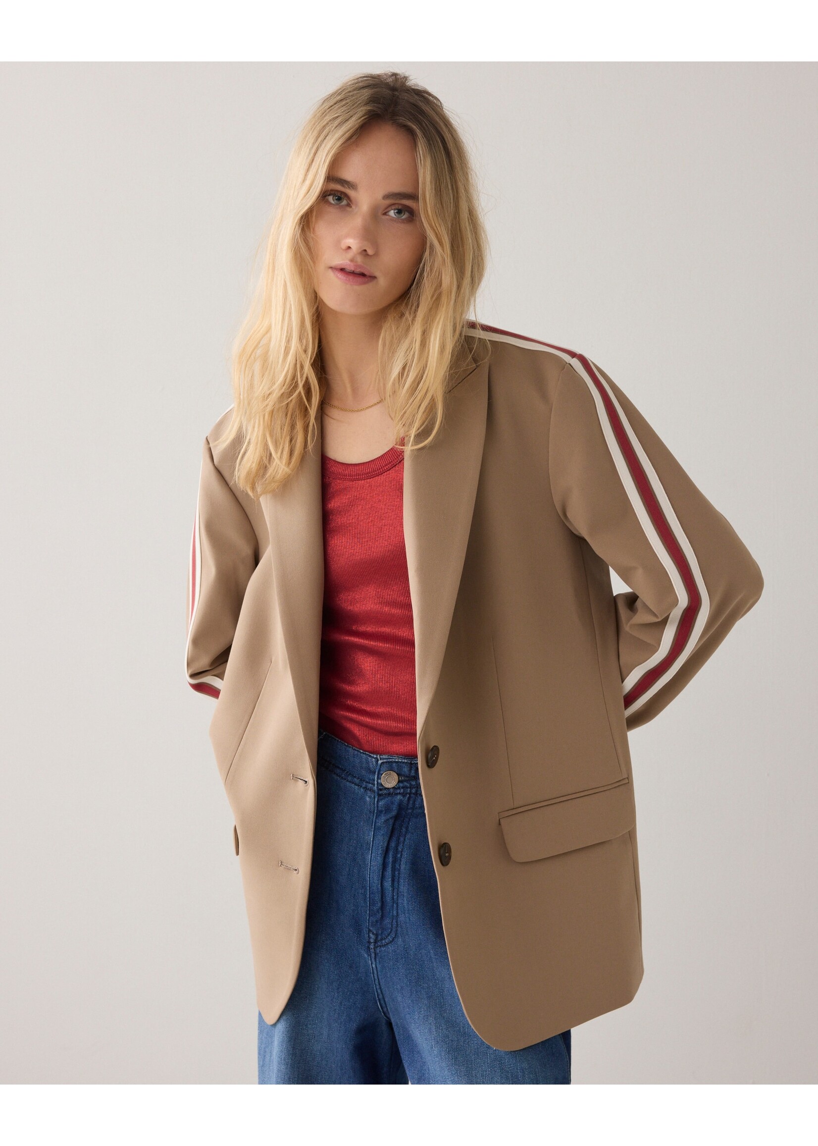 Summum Summum, Blazer with tape Viscose blend, Khaki, Size: