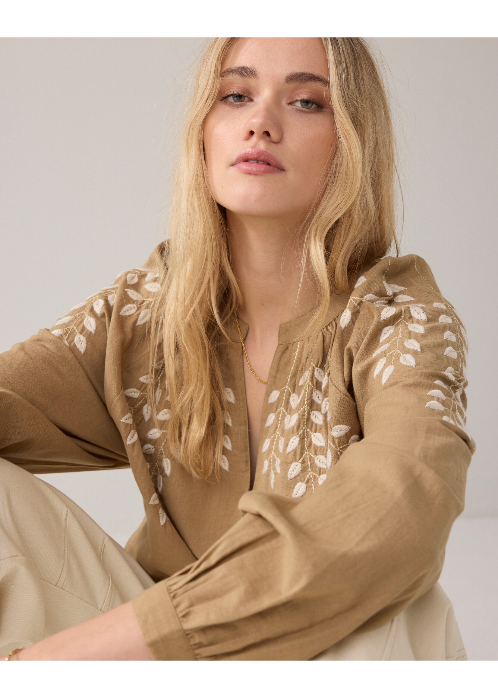 Summum Summum, Blouse Cotton branches, Khaki, Size: