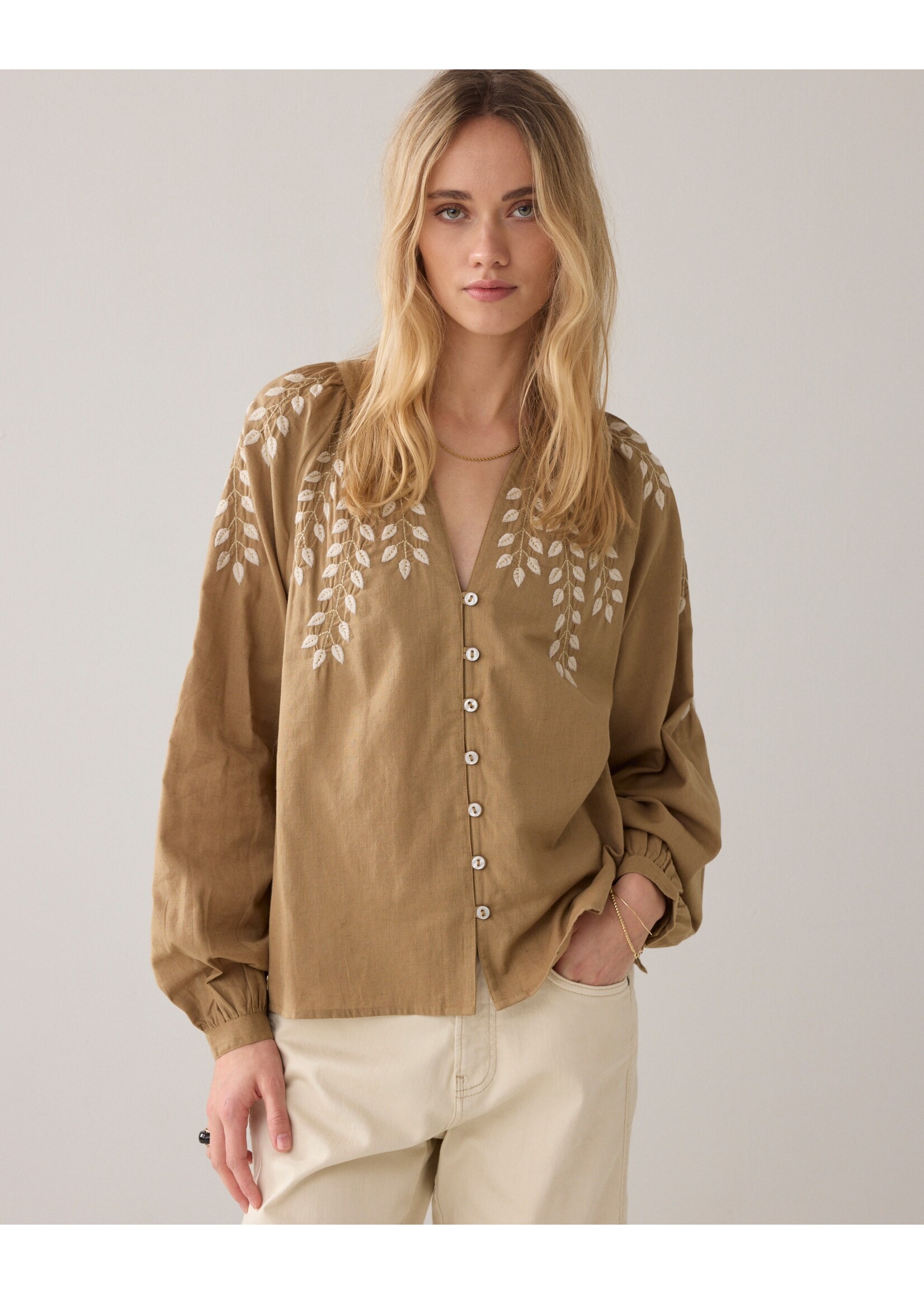 Summum Summum, Blouse Cotton branches, Khaki, Size: