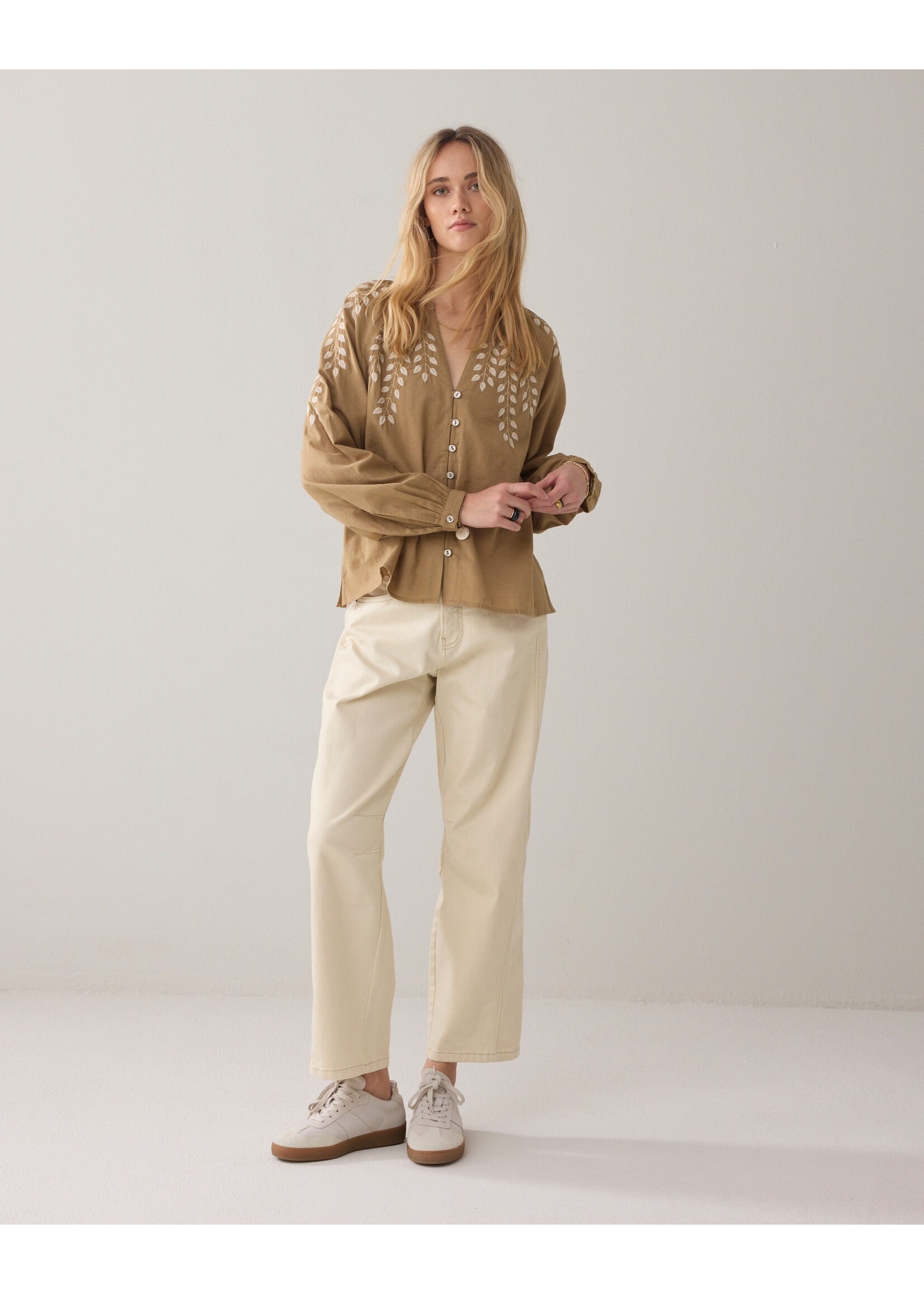 Summum Summum, Blouse Cotton branches, Khaki, Size: