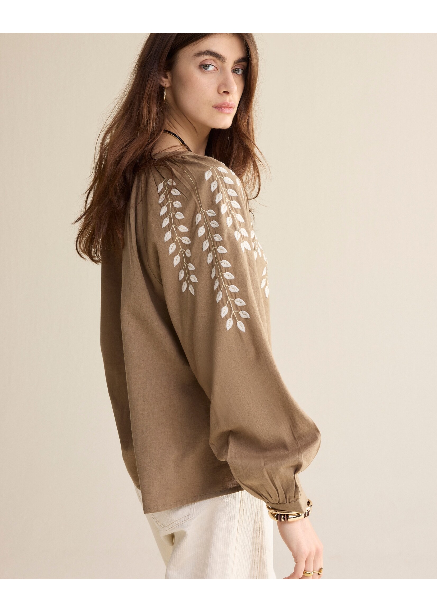 Summum Summum, Blouse Cotton branches, Khaki, Size: