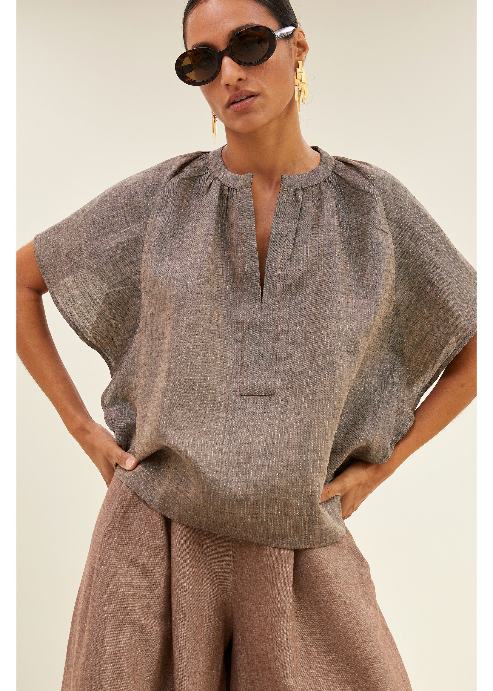 By-Bar By-Bar, vina lurex blouse, Iced cofee, size: