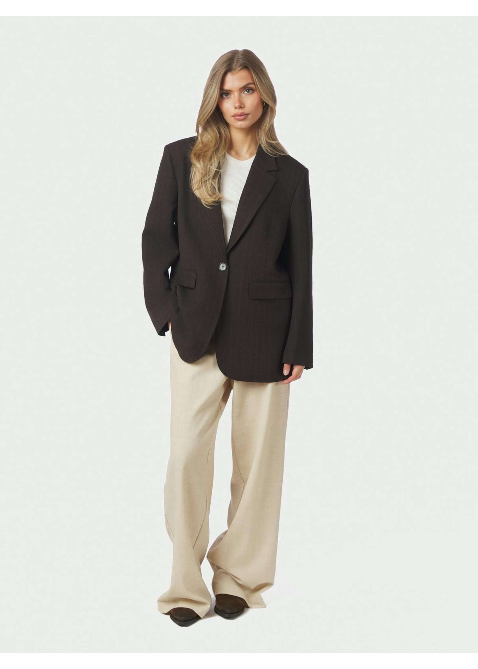 Neo Noir Neo Noir, Gaby Pinstripe Blazer, Dark brown, size: