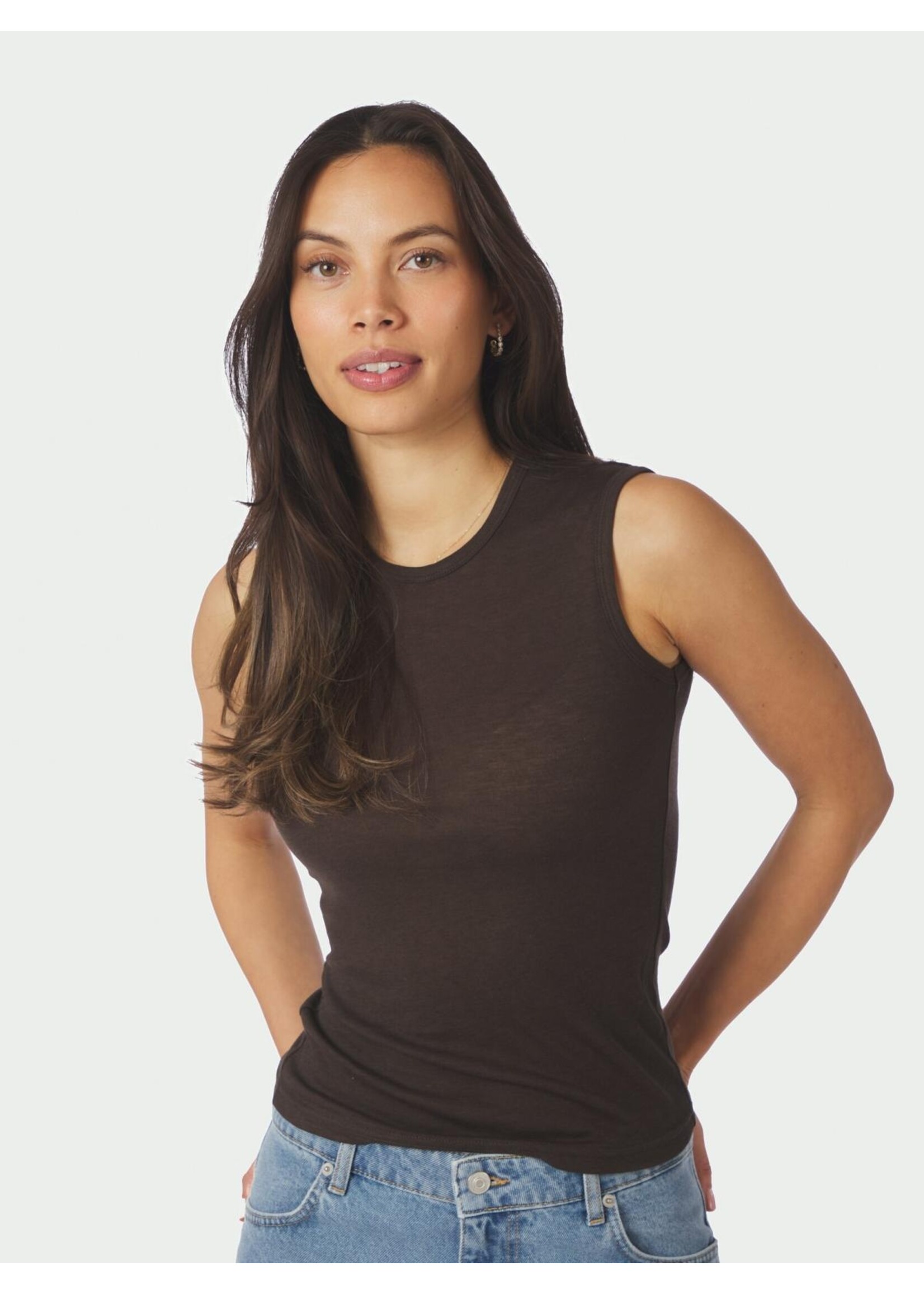 Neo Noir Neo Noir, Nimbi Fine Rib Top, Dark Brown, Size: