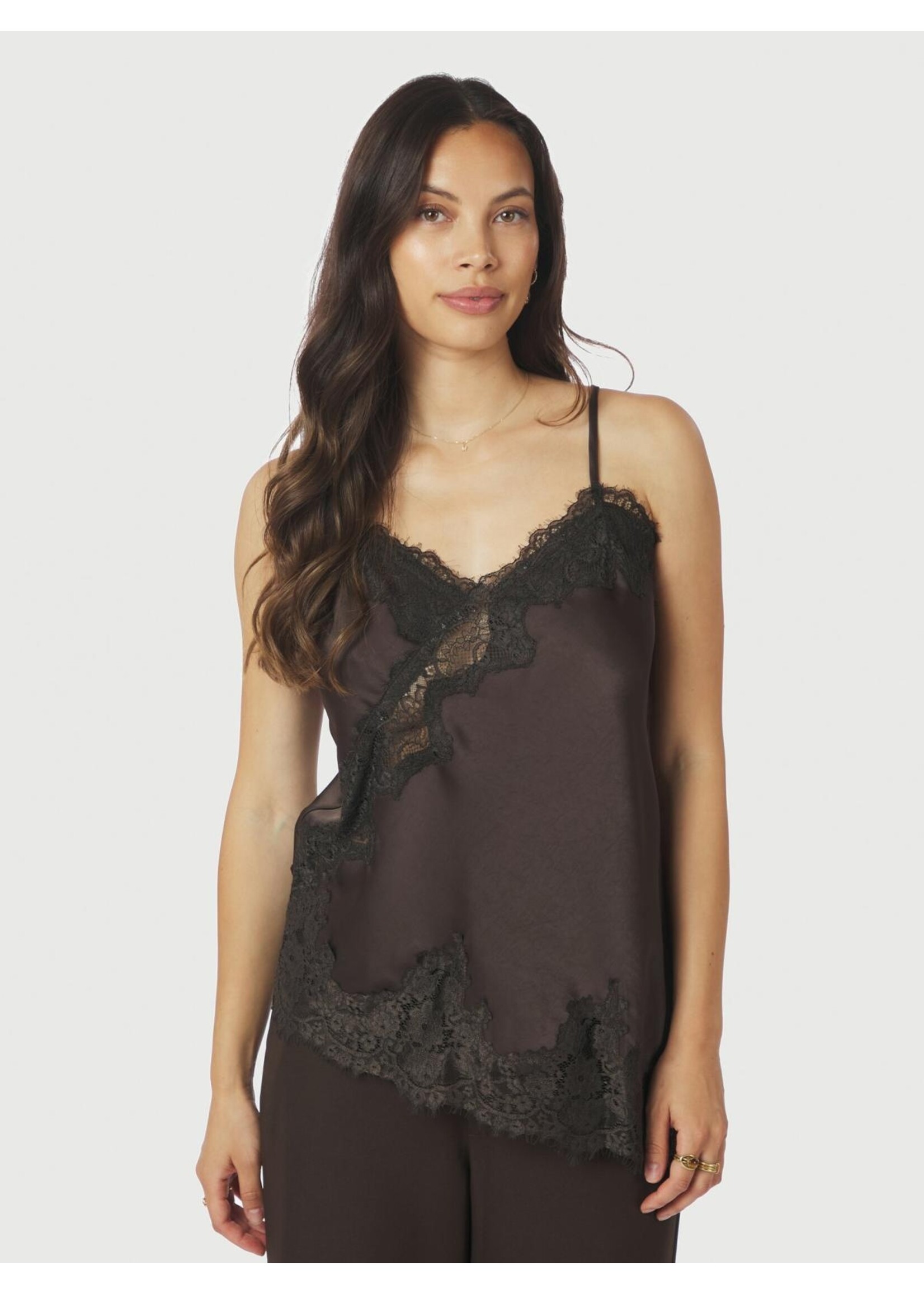 Neo Noir Neo Noir, Viole Lace Top, Dark brown, Size: