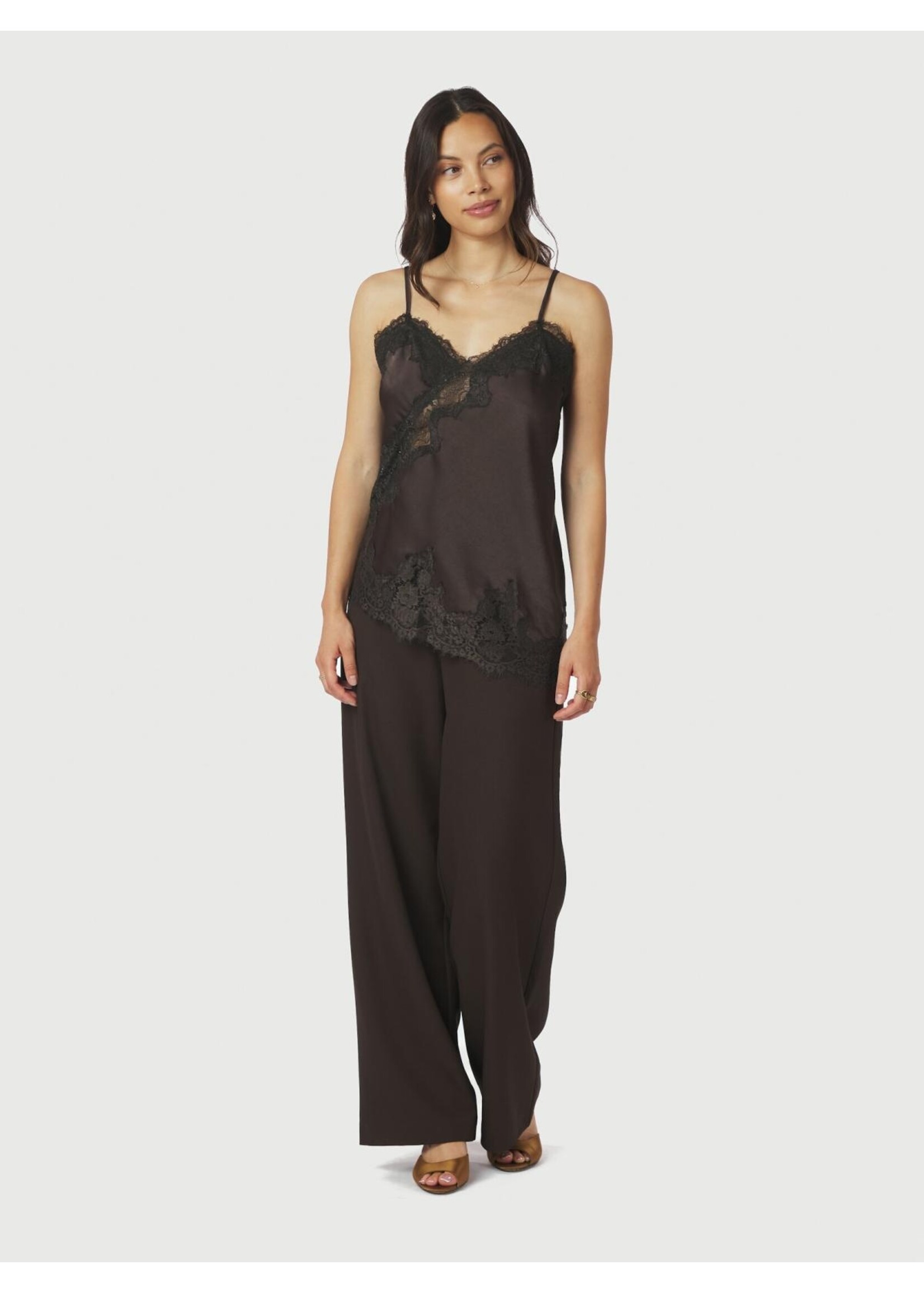 Neo Noir Neo Noir, Viole Lace Top, Dark brown, Size: