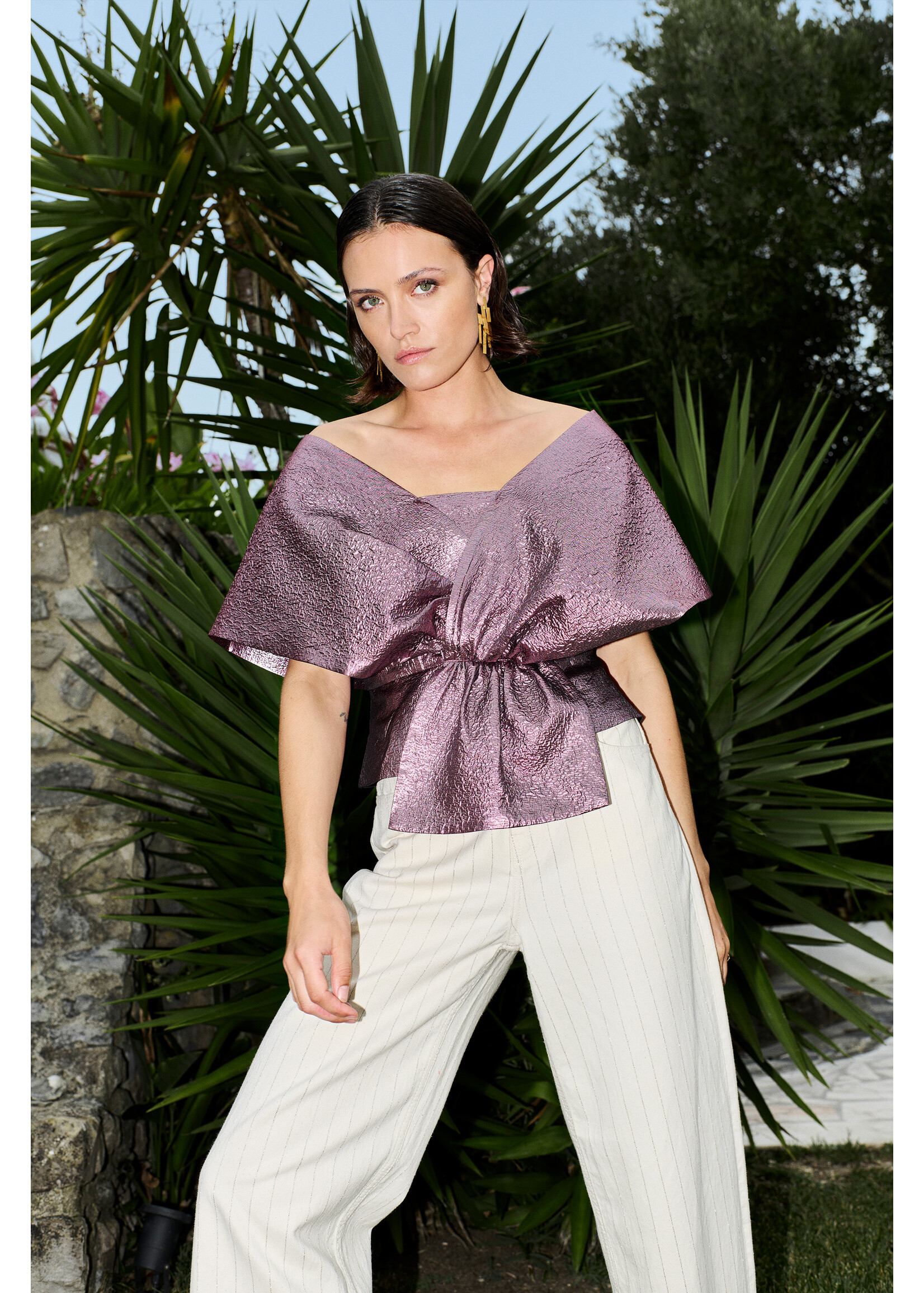 By-Bar By-Bar, simone metallic top, Dusty Lilac, Size: