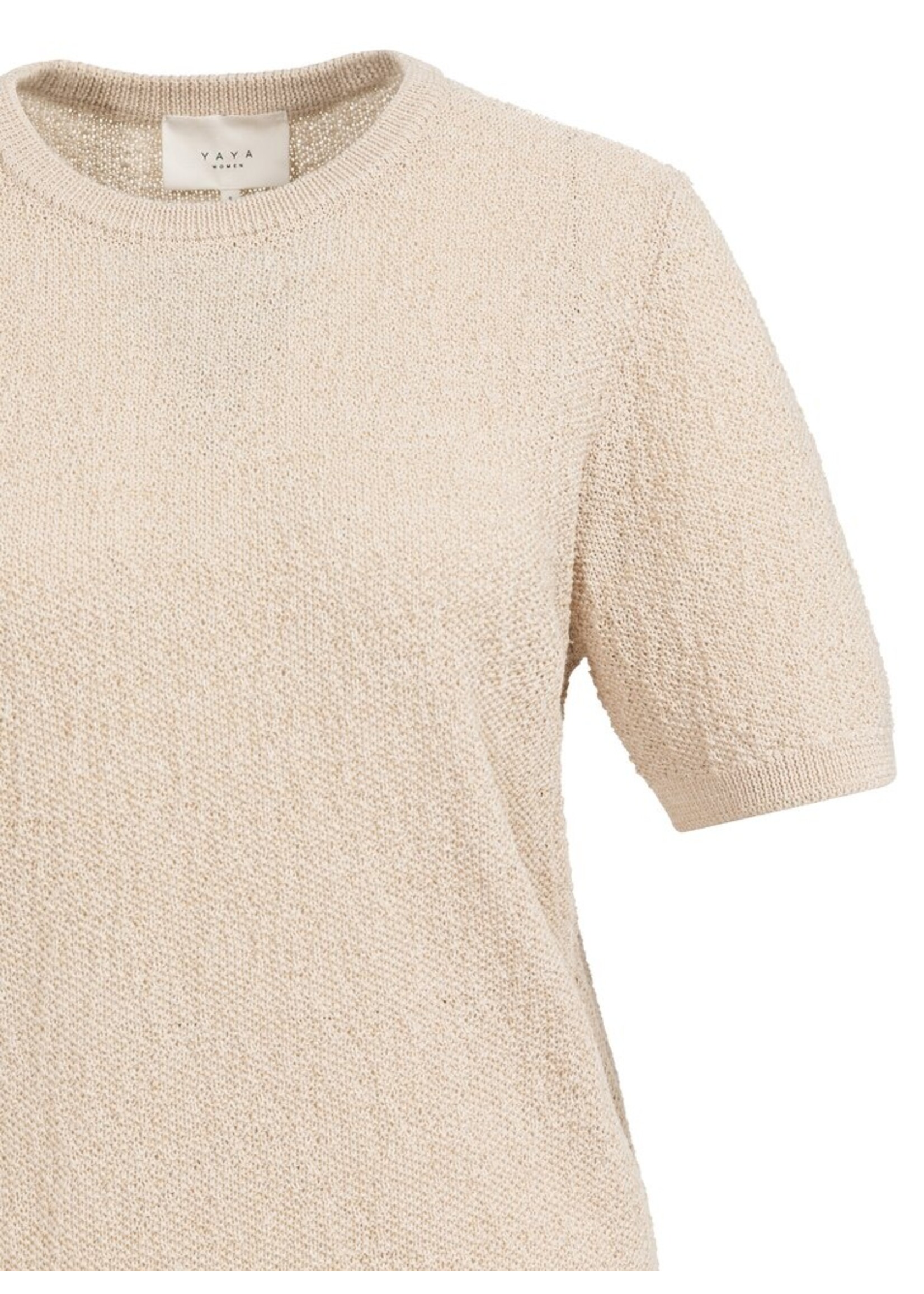 Yaya Yaya, Gebreide trui met korte mouwen en structuur, desert beige, Size: