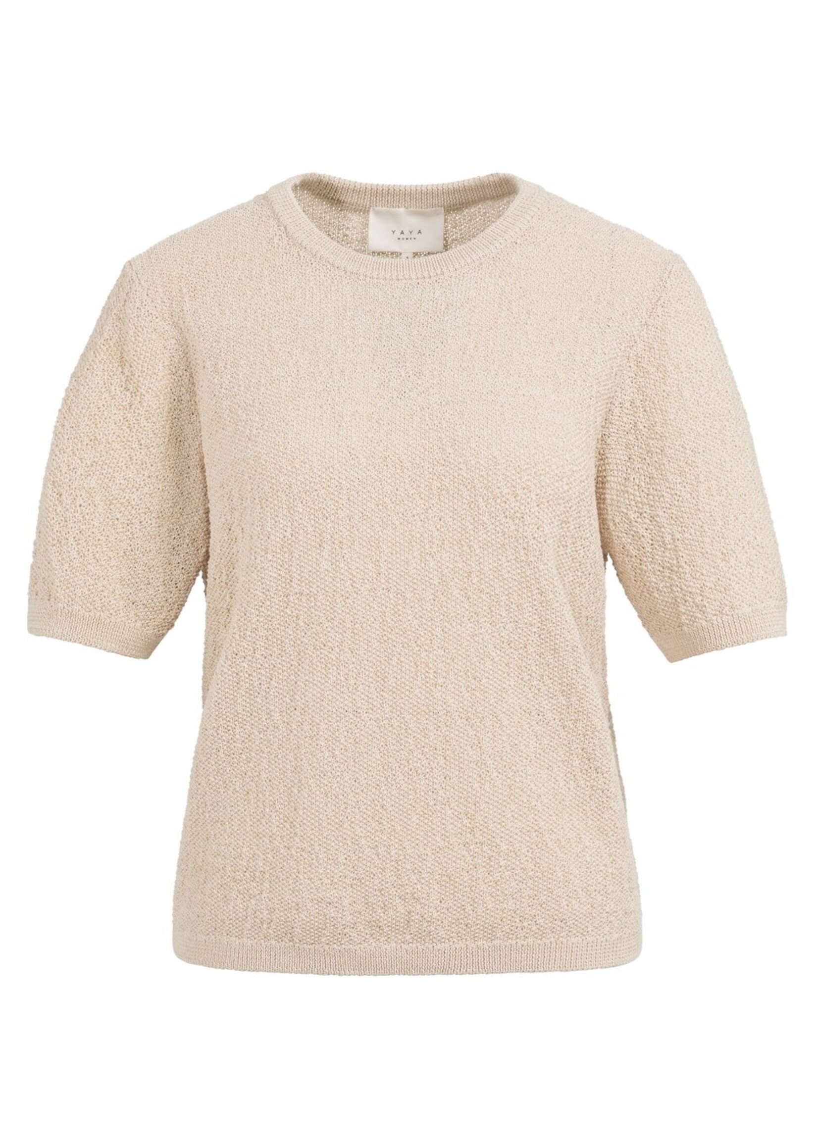Yaya Yaya, Gebreide trui met korte mouwen en structuur, desert beige, Size: