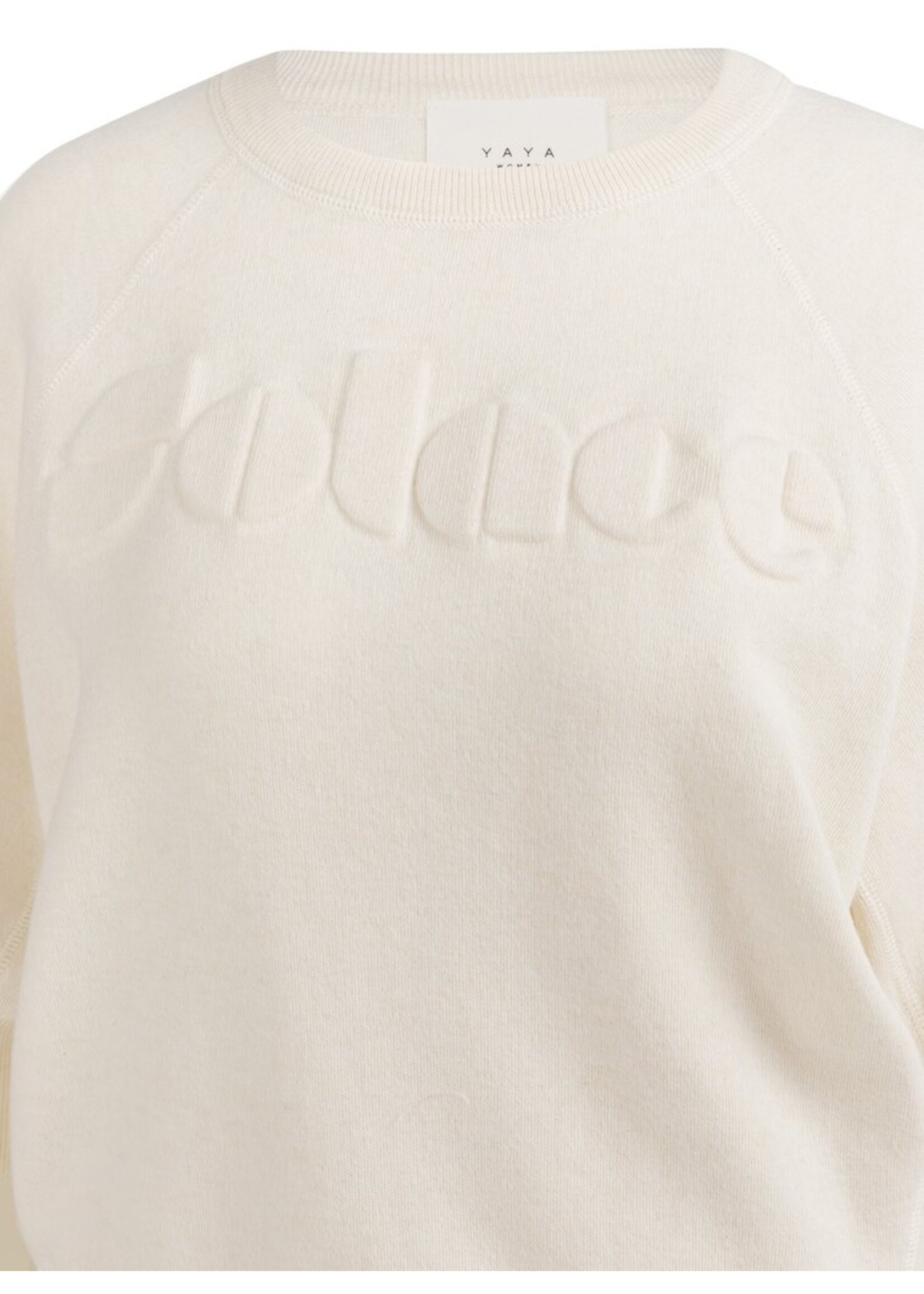 Yaya Yaya, Sweater met raglanmouwen en geborduurd artwork, Ecru melange, Size: