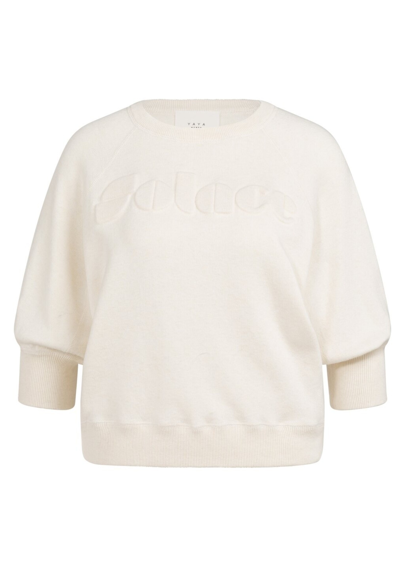 Yaya Yaya, Sweater met raglanmouwen en geborduurd artwork, Ecru melange, Size: