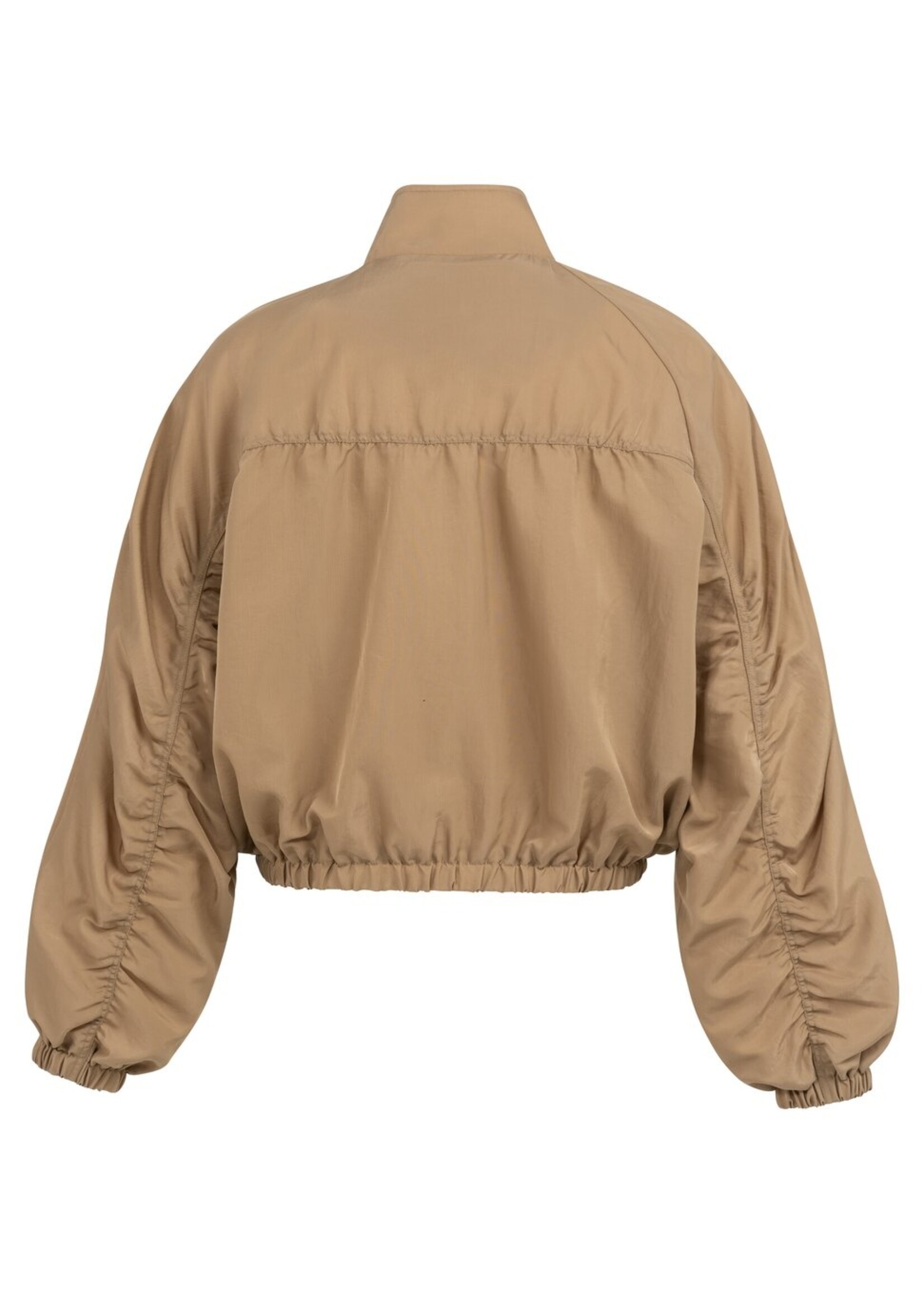 Yaya Yaya, Kort oversized jack met plooidetails, Tan brown, Size: