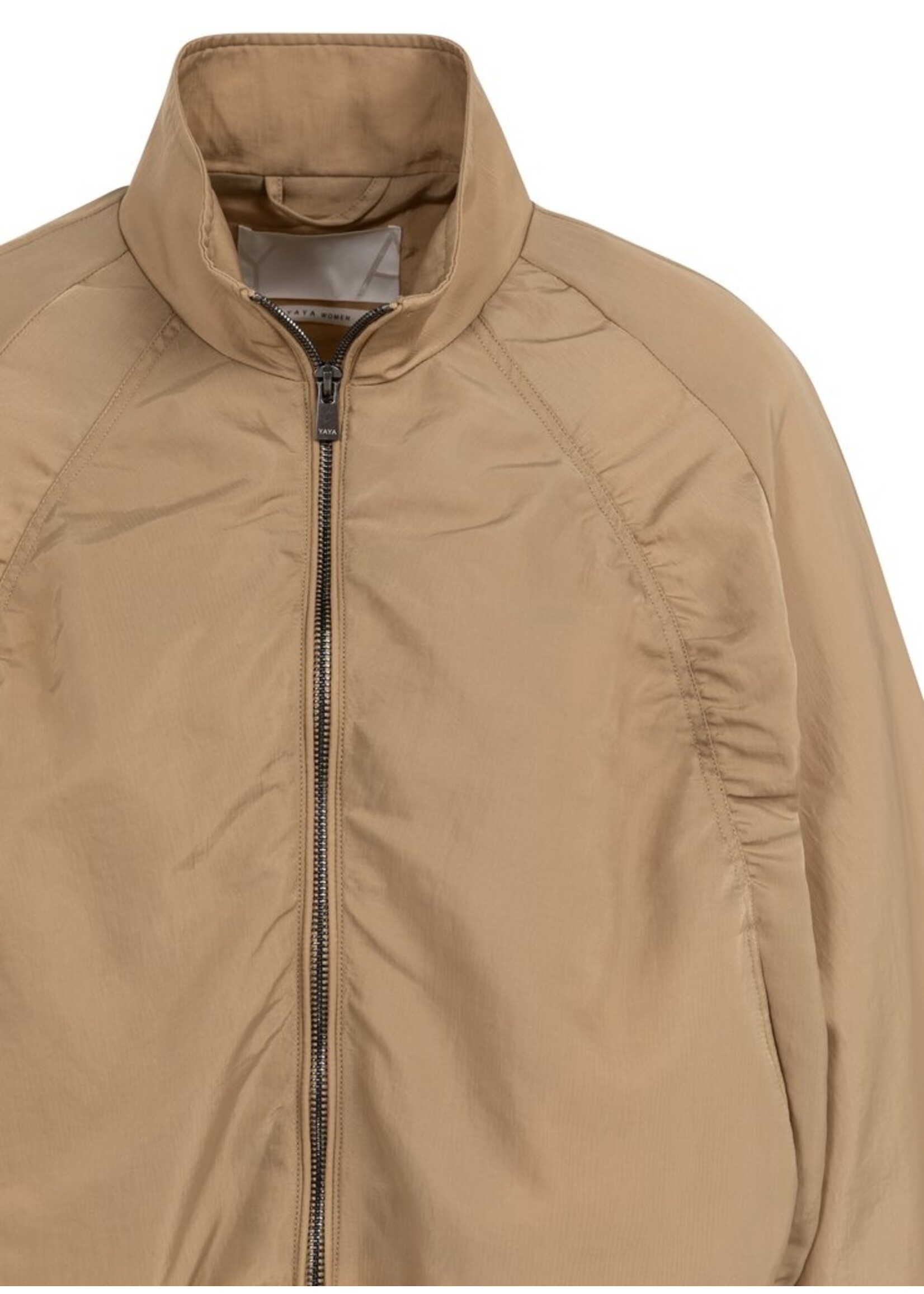 Yaya Yaya, Kort oversized jack met plooidetails, Tan brown, Size: