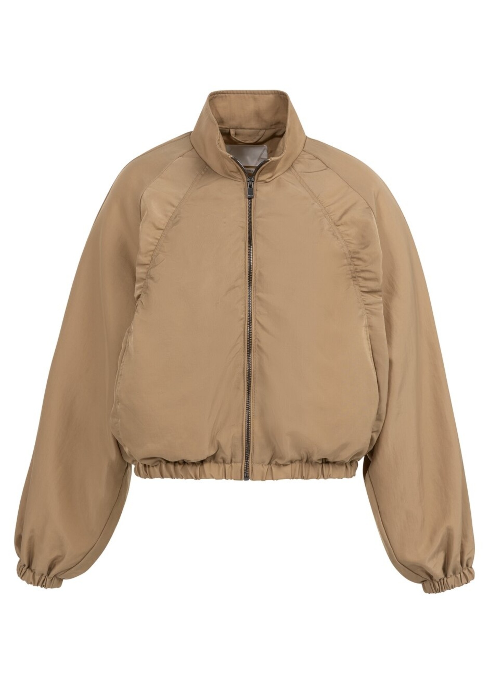 Yaya Yaya, Kort oversized jack met plooidetails, Tan brown, Size: