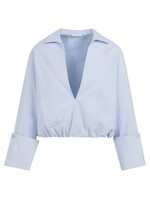 Yaya Yaya, Blouse met ballonzoom en diepe V-hals, Ice blue, Size: