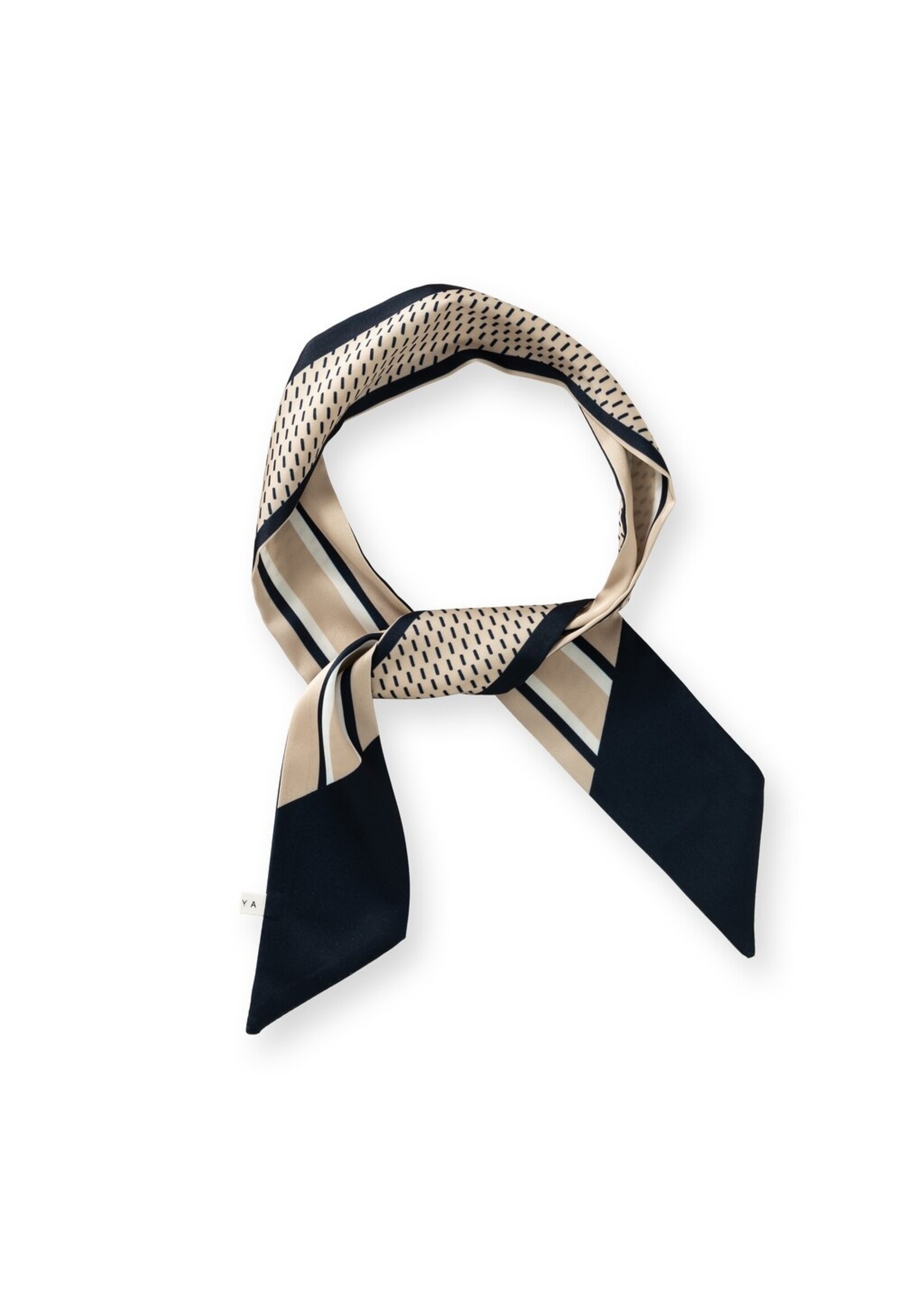 Yaya Yaya, Smalle geweven sjaal met print en contrasterende rand, Navy blazer,