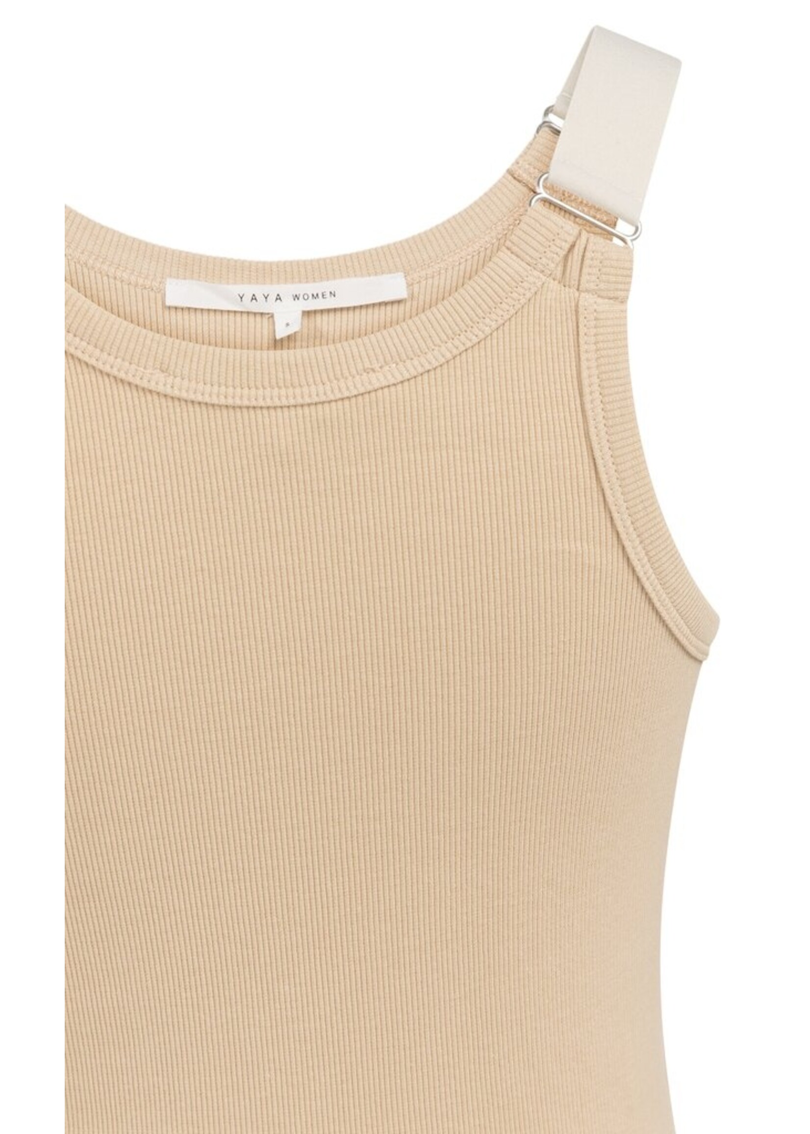 Yaya Yaya, Geribd singlet met ringdetails op de schouderbanden, Desert beige, Size: