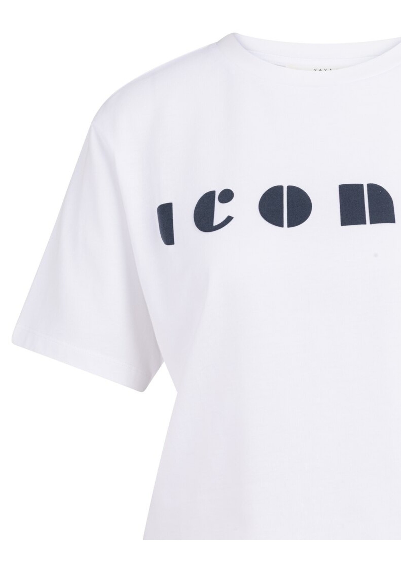 Yaya Yaya, Boyfriend T-shirt met artwork op de borst, Pure white dessin, size: