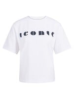 Yaya Yaya, Boyfriend T-shirt met artwork op de borst, Pure white dessin, size: