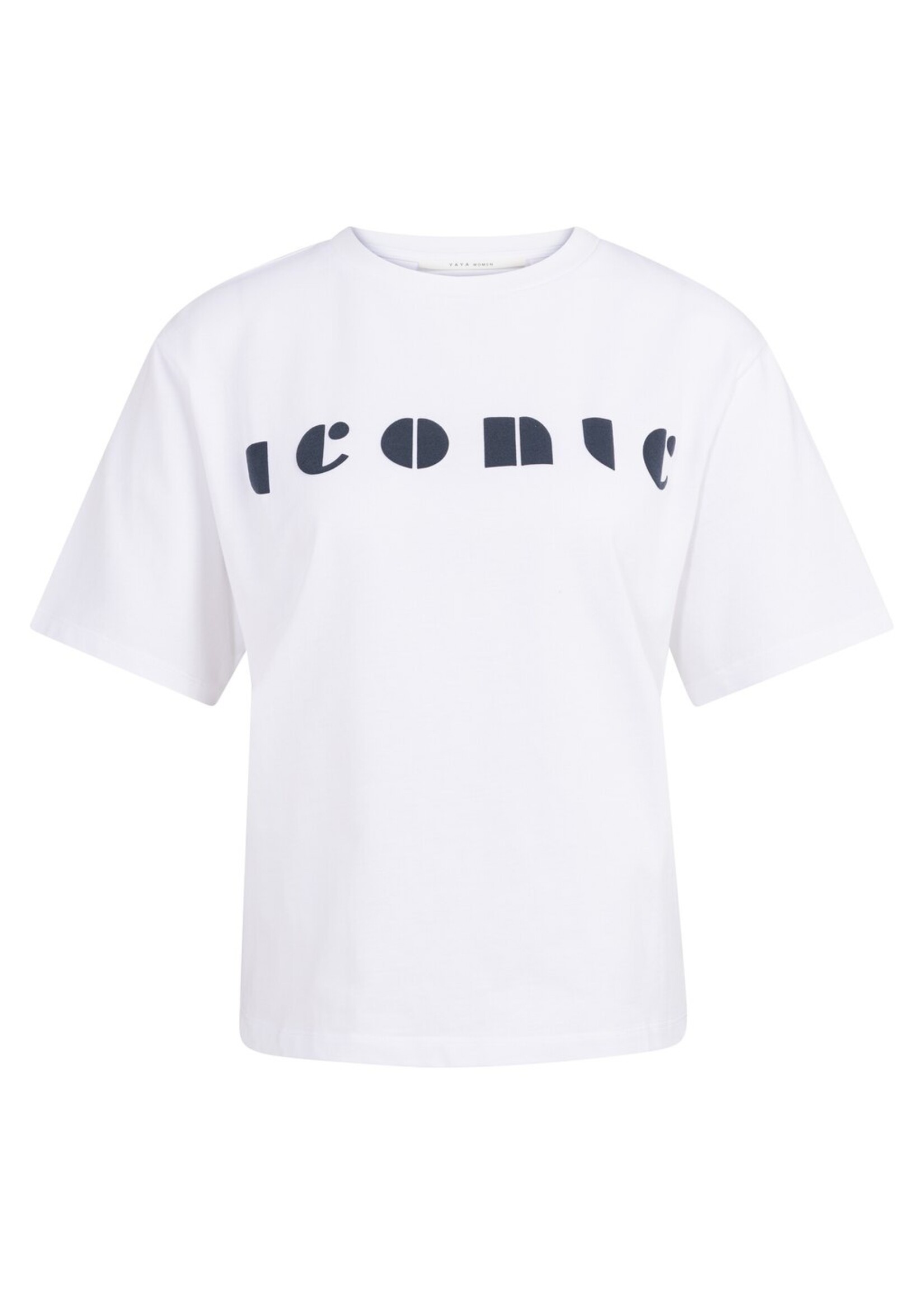 Yaya Yaya, Boyfriend T-shirt met artwork op de borst, Pure white dessin, size: