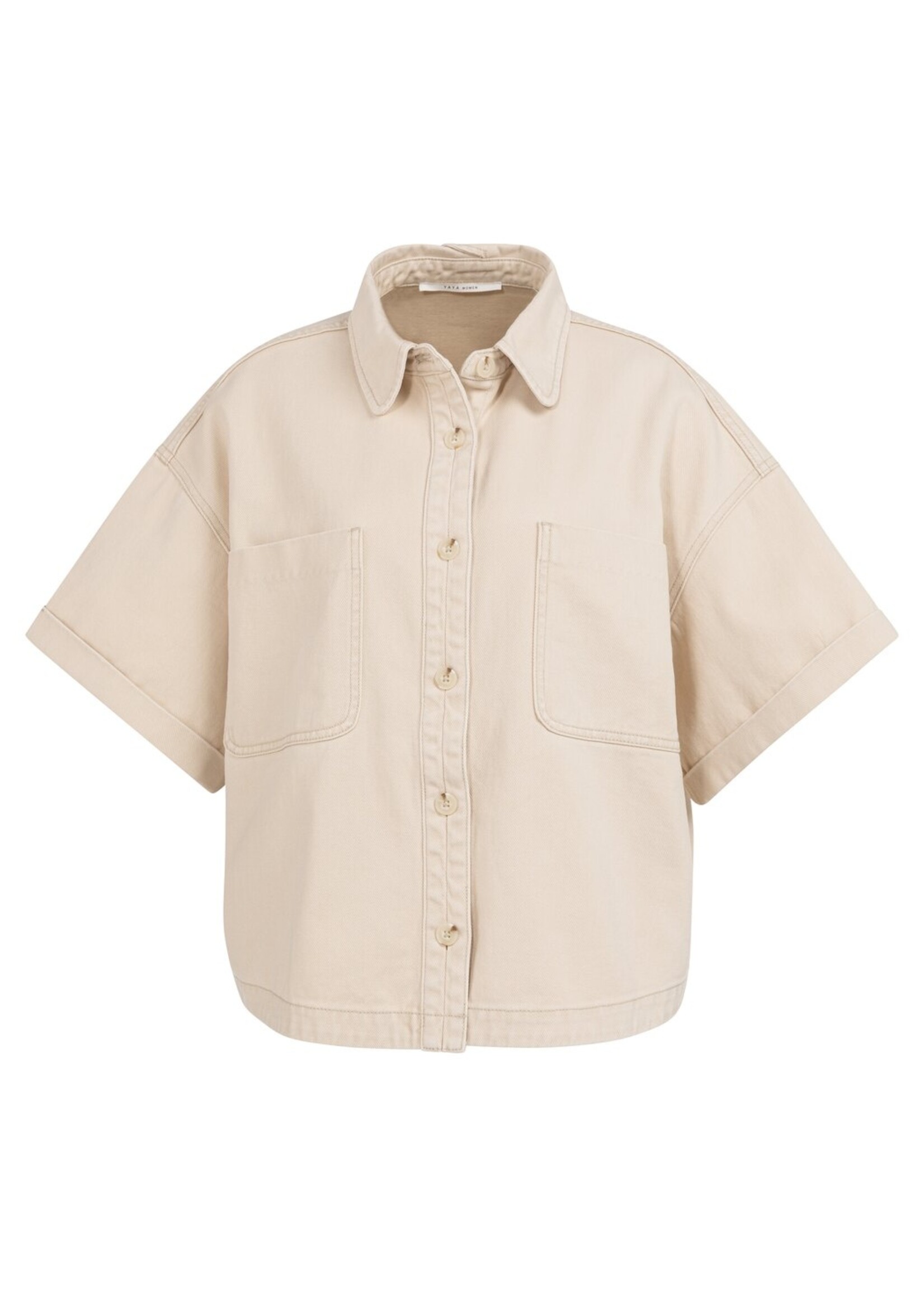 Yaya Yaya, Denim jasje met korte mouwen en opgestikte zakken, desert beige denim, Size: