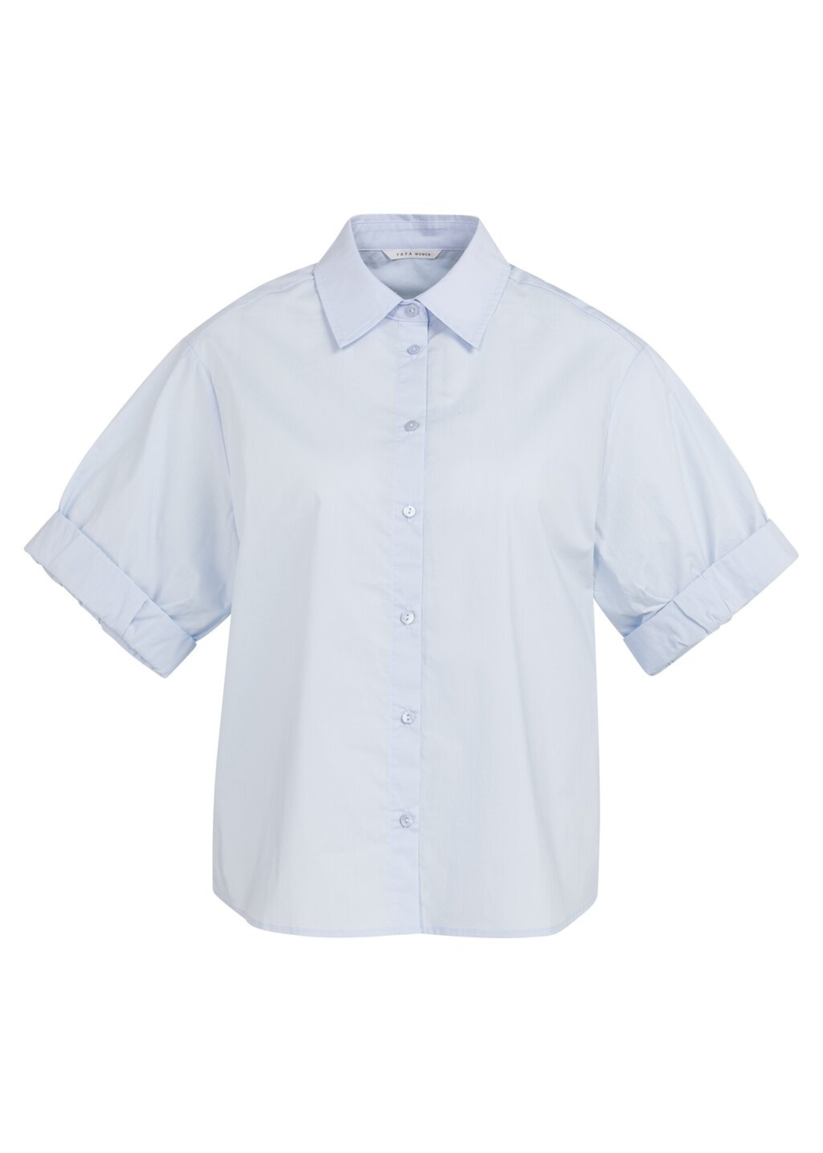 Yaya Yaya, Blouse met korte omgeslagen mouwen en kraag, Ice blue, Size: