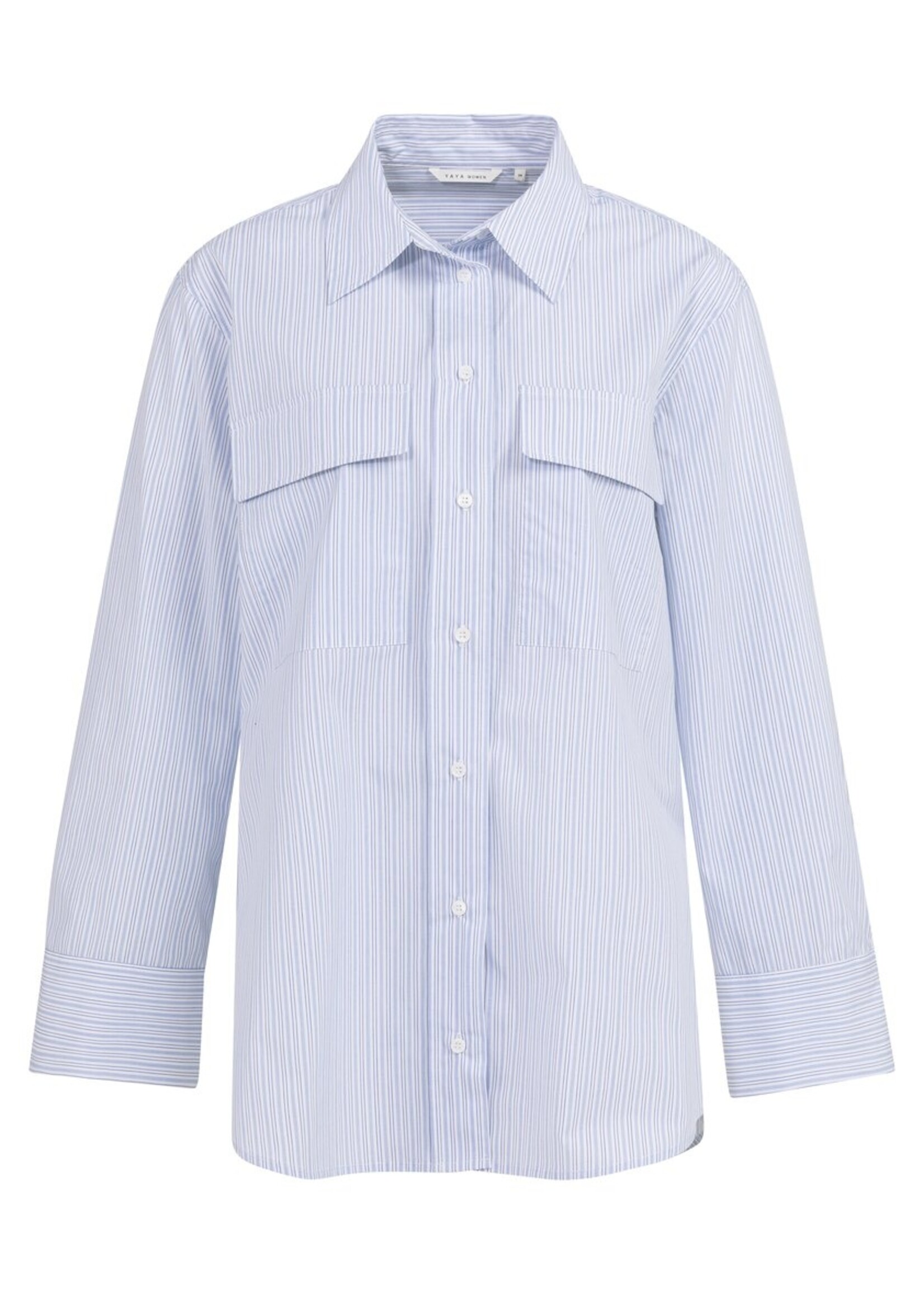 Yaya Yaya, Gestreepte boyfriend blouse met verstelbare manchetten, Ice blue dessin, Size: