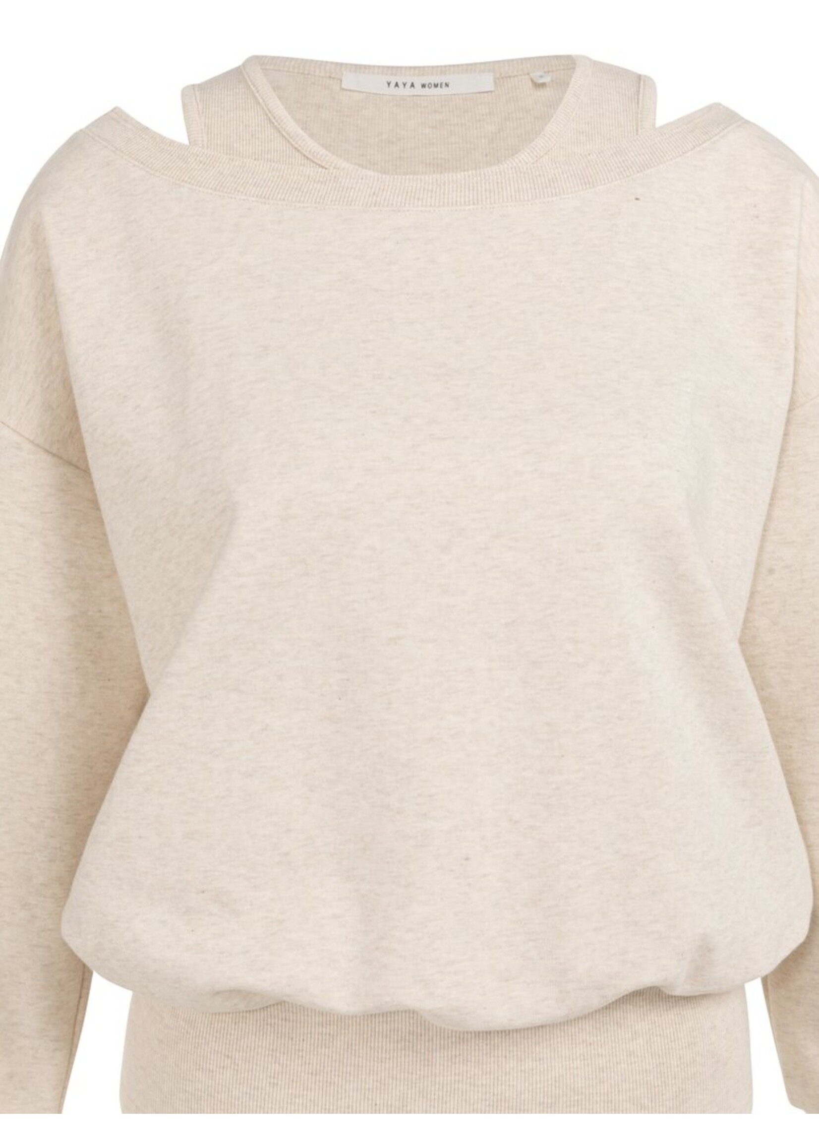 Yaya Yaya, Sweatshirt met gelaagde halslijn, Ecru melange, Size:
