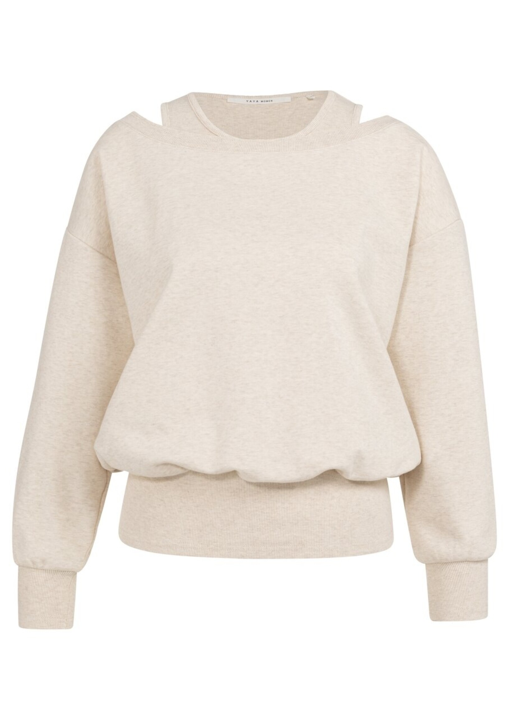 Yaya Yaya, Sweatshirt met gelaagde halslijn, Ecru melange, Size: