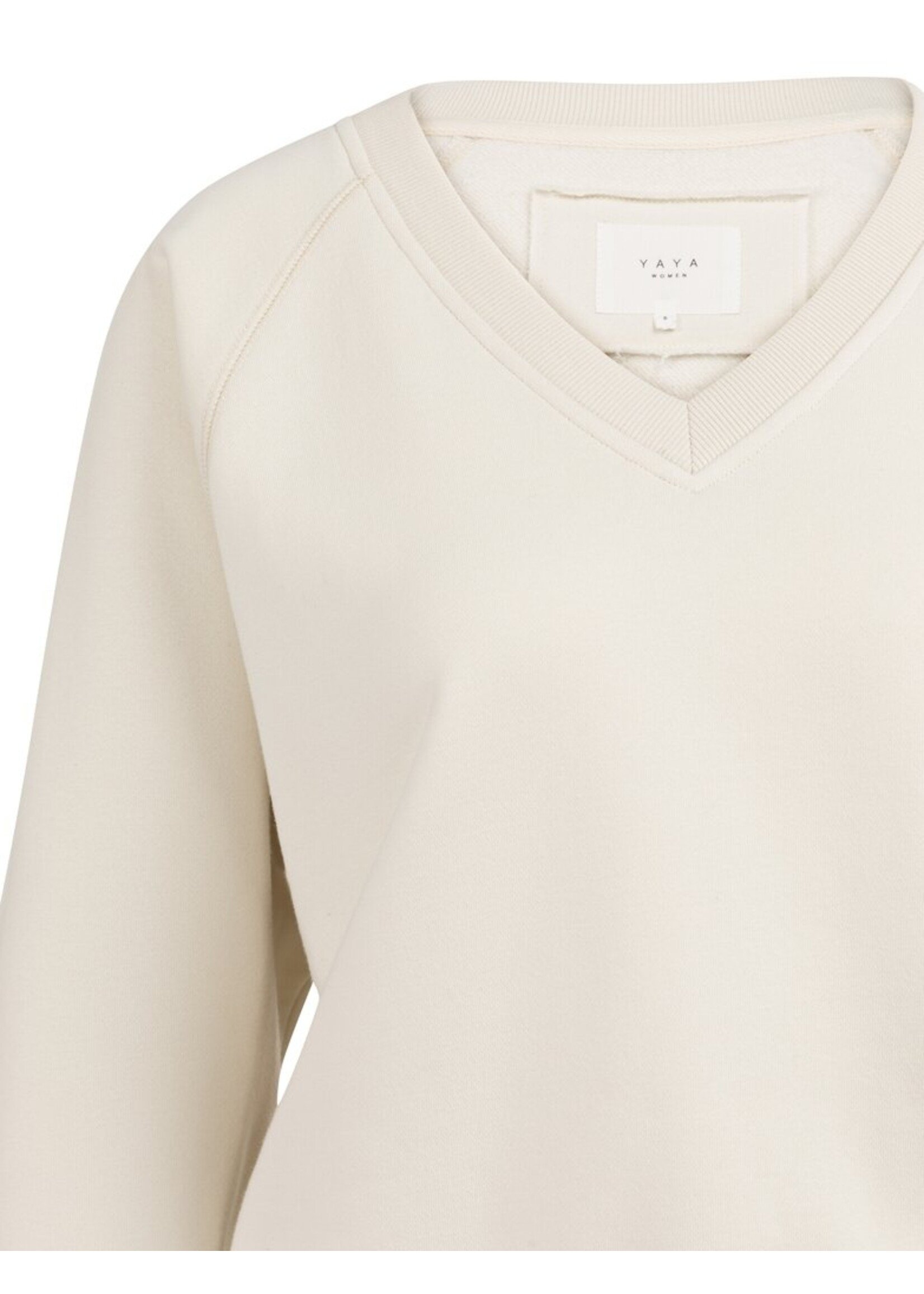 Yaya Yaya, Sweater met V-hals en geribde boorden, Ecru, Size: