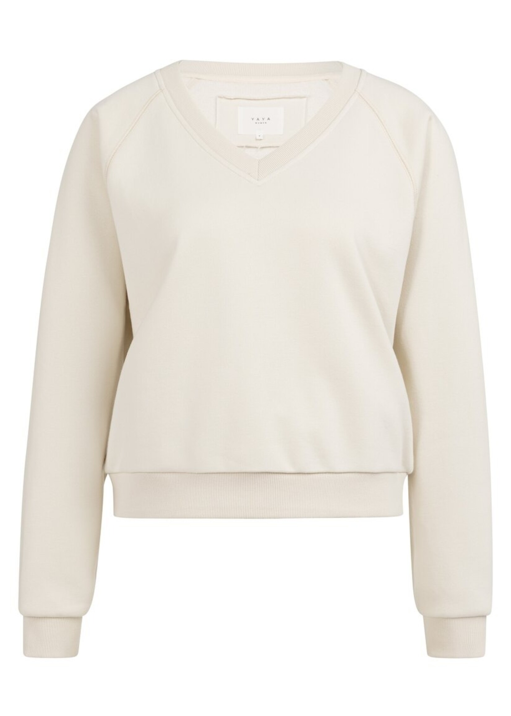 Yaya Yaya, Sweater met V-hals en geribde boorden, Ecru, Size: