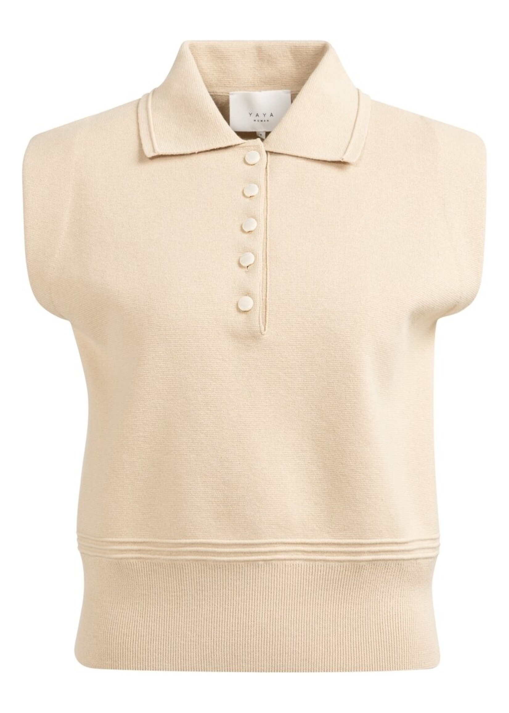 Yaya Yaya, Mouwloze trui met kraag en knoopjes, Desert Beige, size: