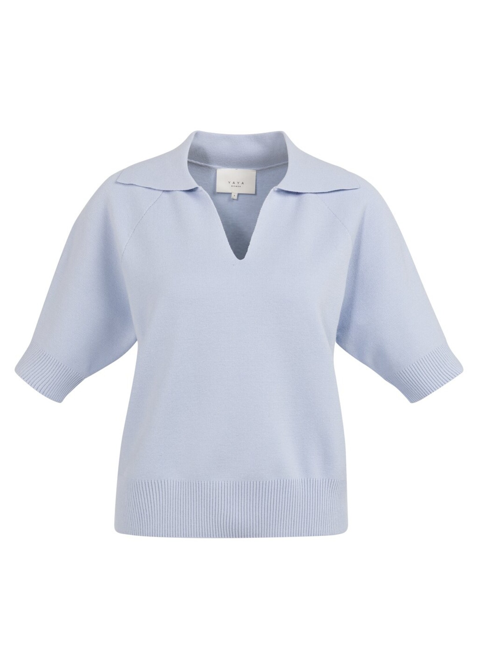 Yaya Yaya, Gebreide trui met kraag en korte mouwen, Ice blue, Size: