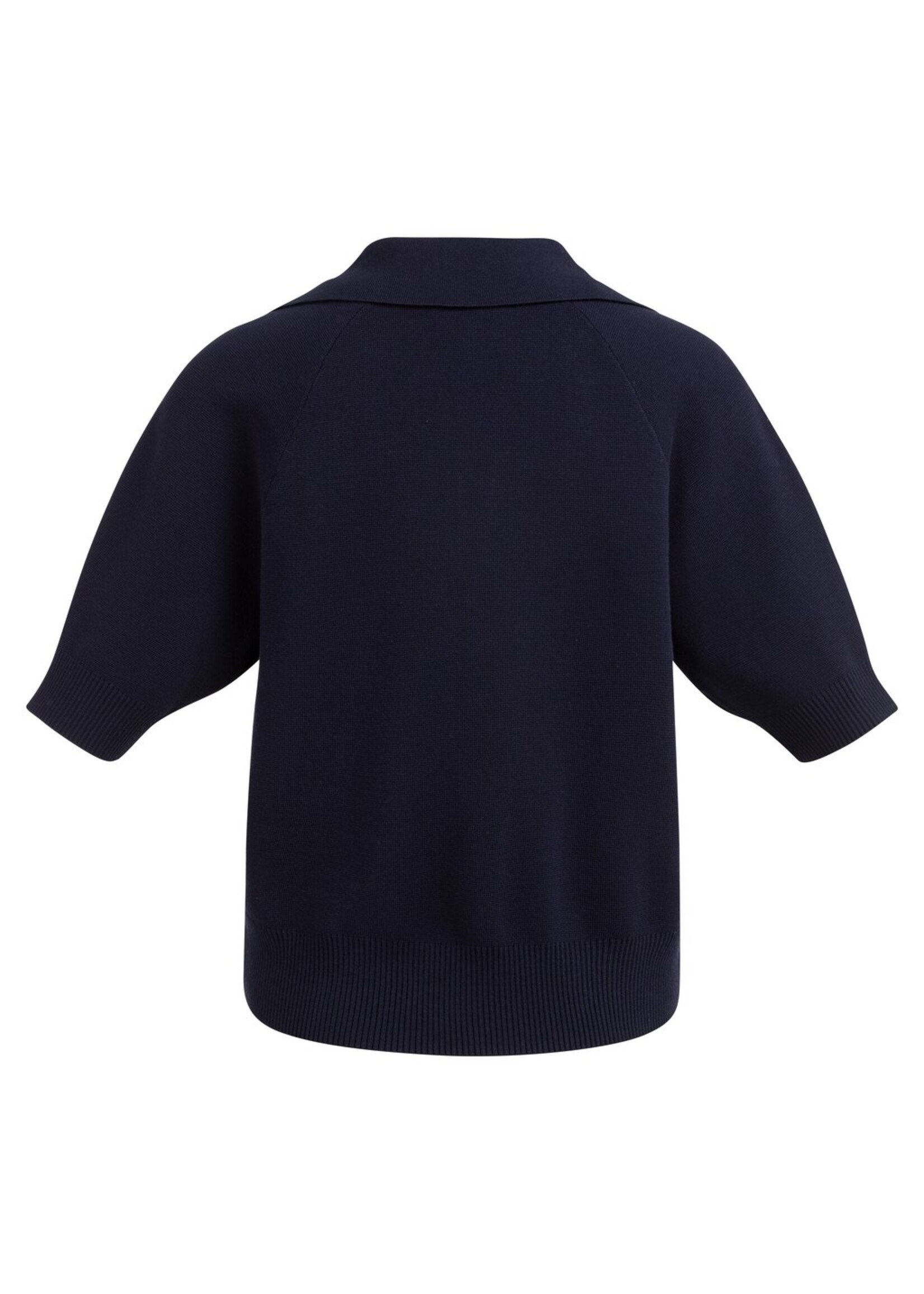 Yaya Yaya, Gebreide trui met kraag en korte mouwen, Navy blue, Size: